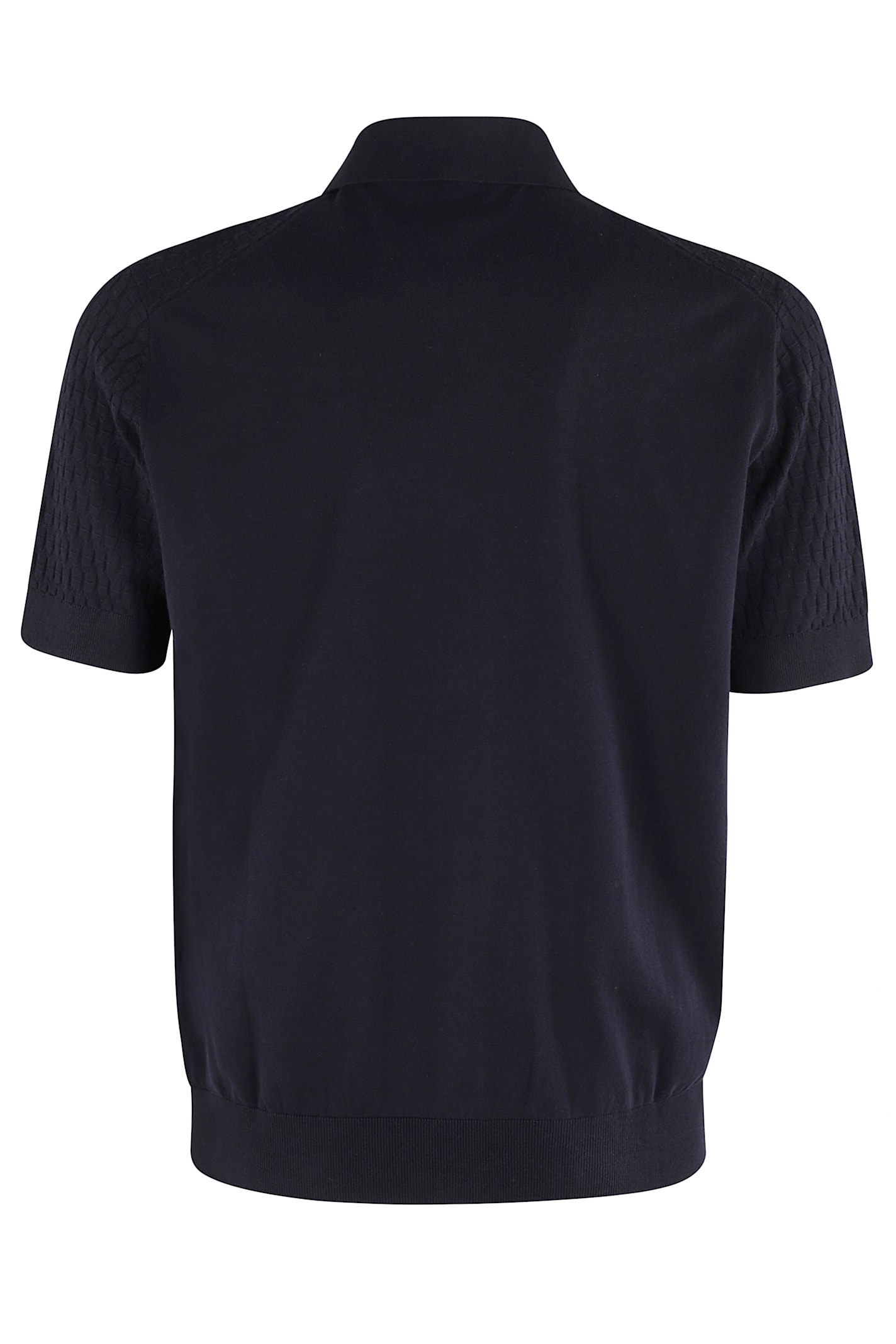 Paolo Pecora Short-sleeved Polo-style Knit Shirt With Textured Pattern In Blu