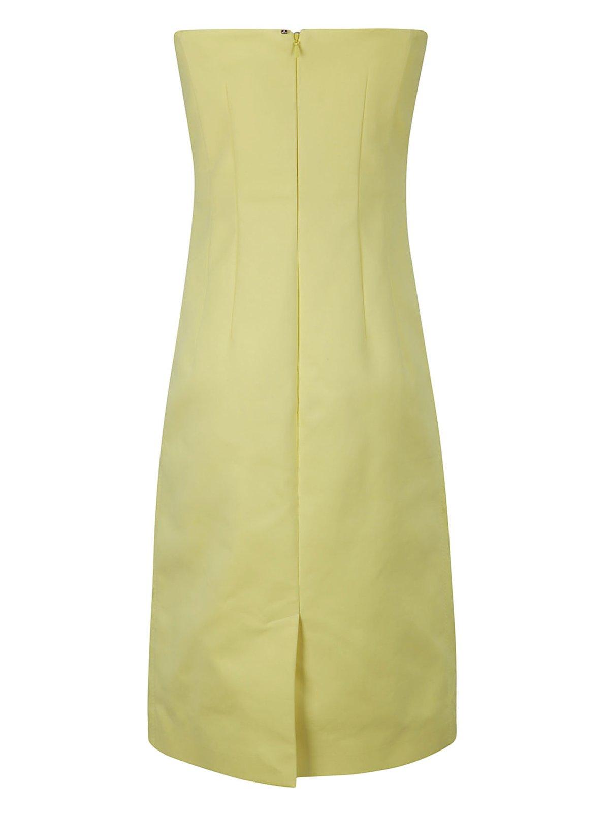 Shop Sportmax Zip Detailed Strapless Dress In Yellow