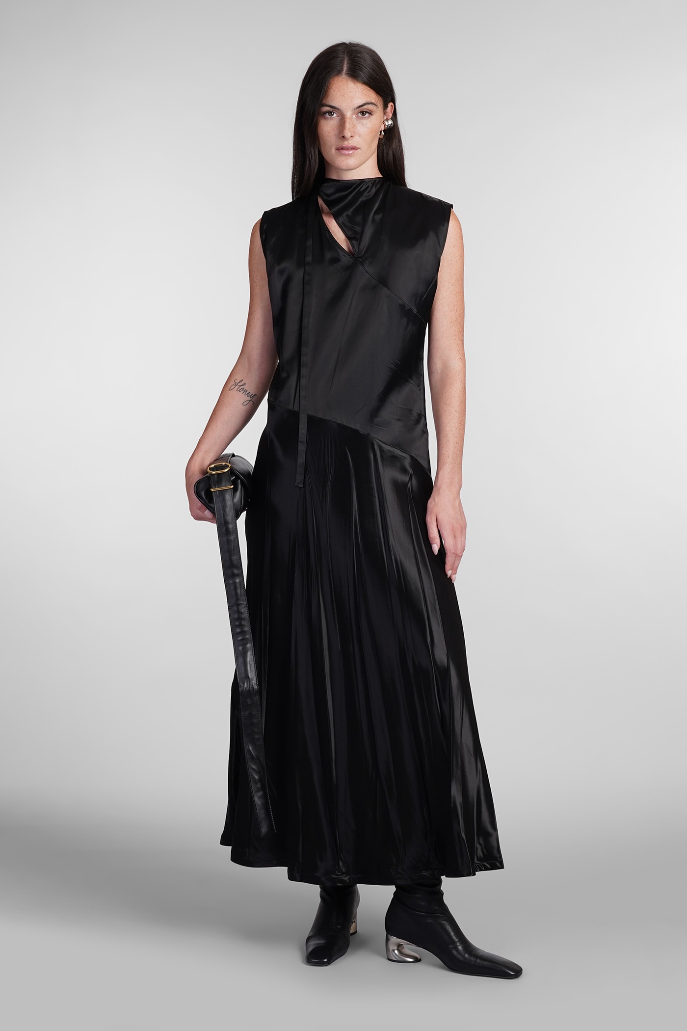 Shop Jil Sander Dress In Black Polyamide Polyester