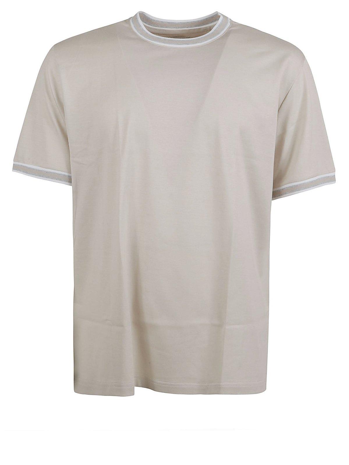 Shop Eleventy Striped-tipping Crewneck T-shirt