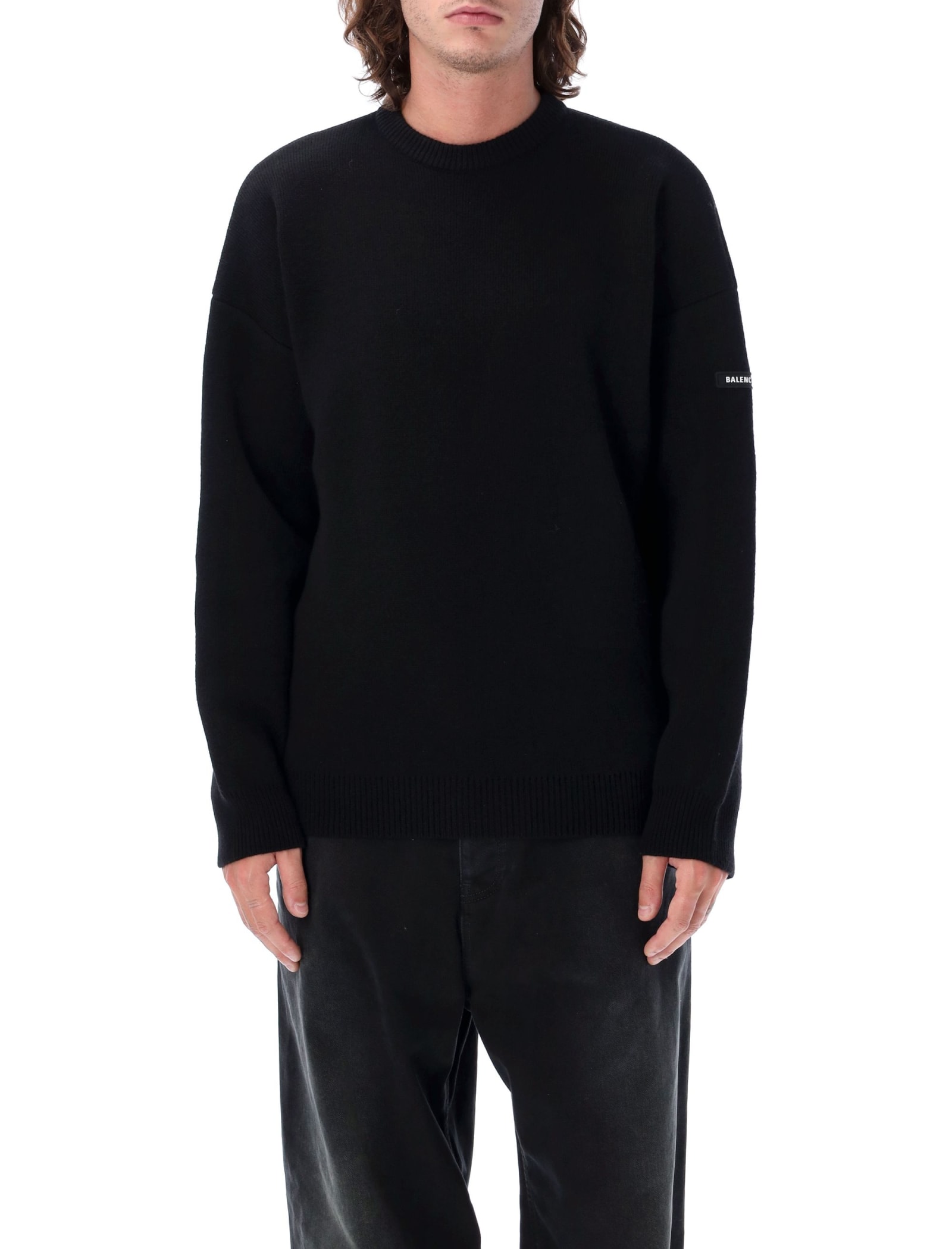 Balenciaga Black Double-face Wool Knit Sweater In Black