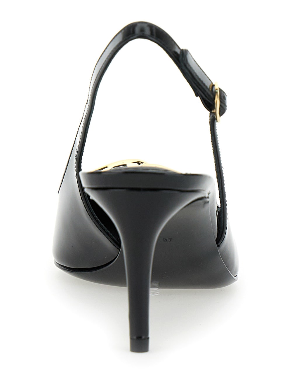 Shop Dolce & Gabbana Black Slingback With Plate Logo In Patent Leather Woman
