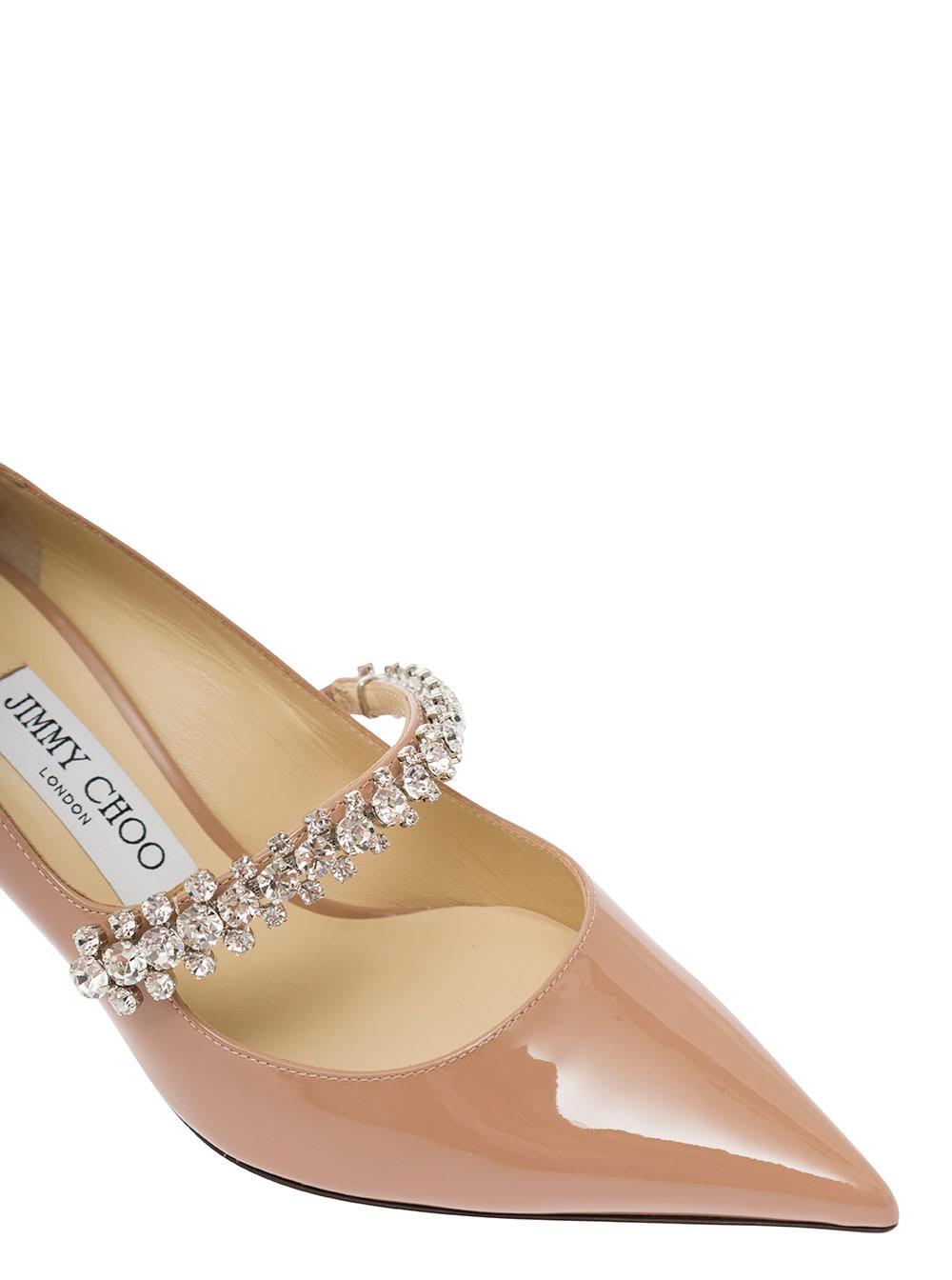 Shop Jimmy Choo Bing Pink Pumps With Crystal Embellishment In Patent Leather Woman In Beige