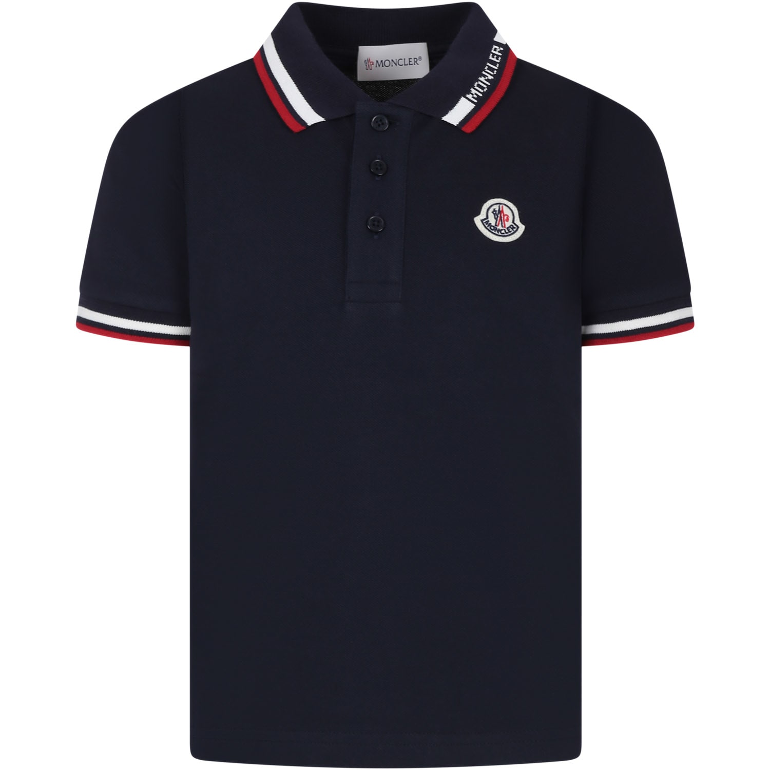 Shop Moncler Blue Polo Shirt For Boy With Logo