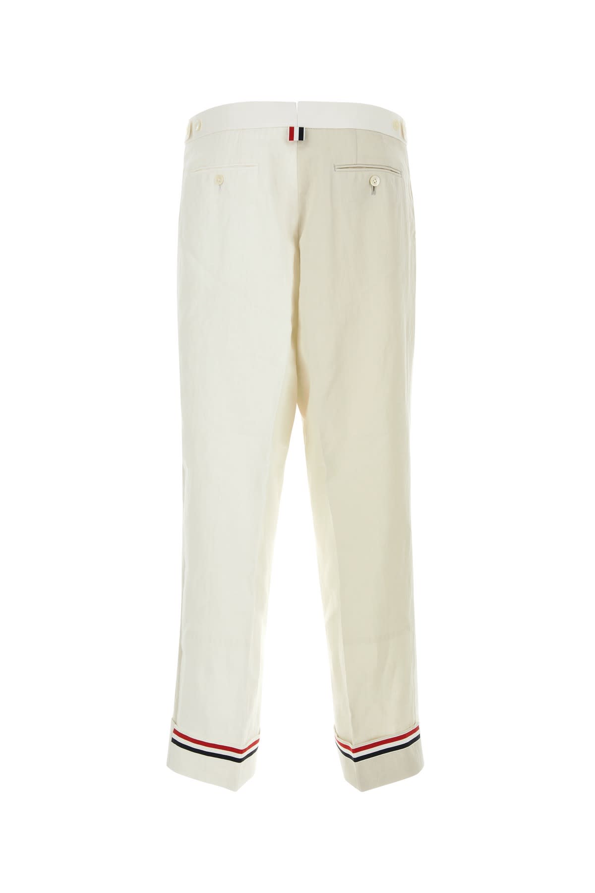 Shop Thom Browne Two-tone Linen Pant In White