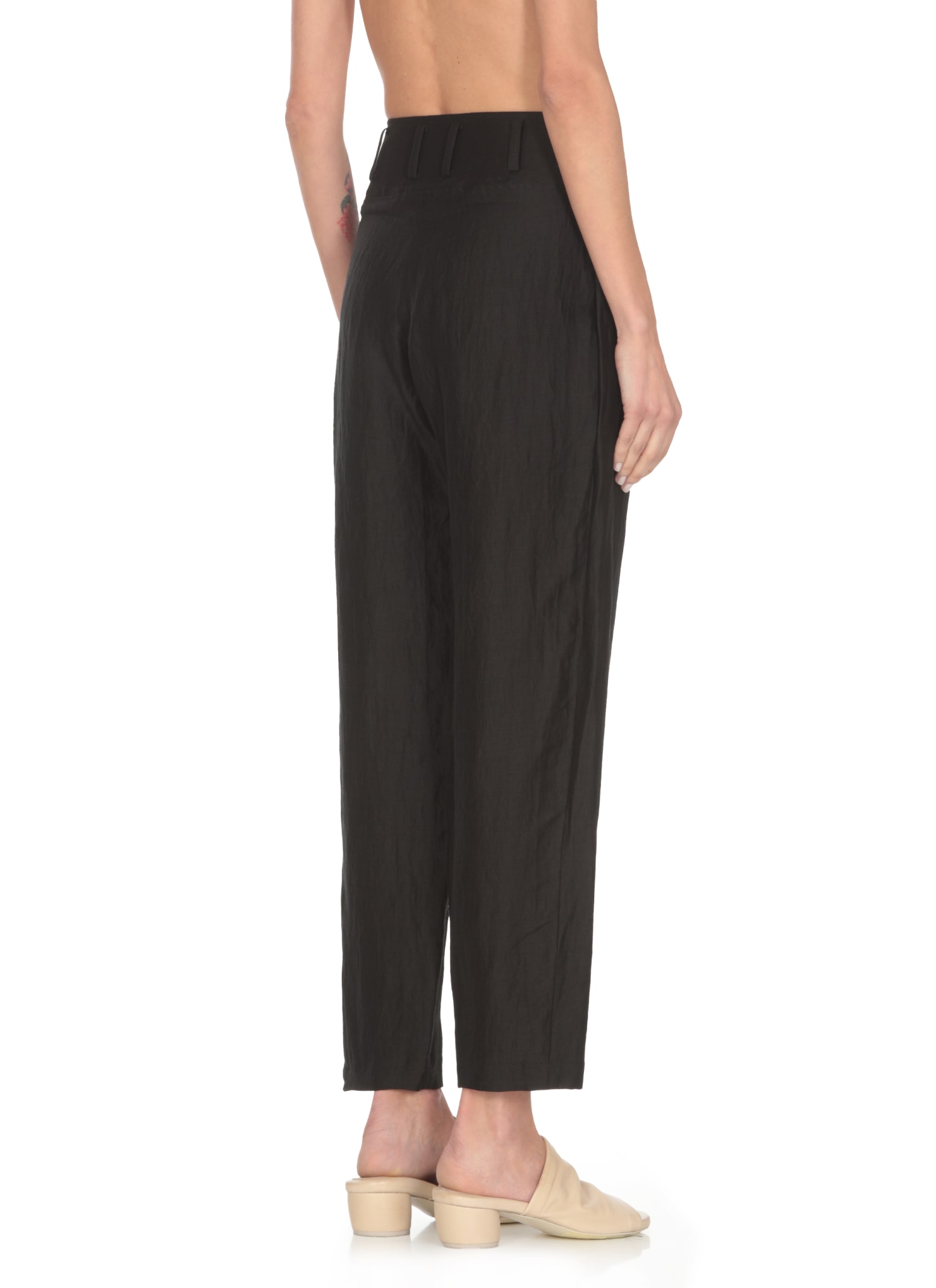 Shop Yohji Yamamoto Ramie Blend Pants In Black