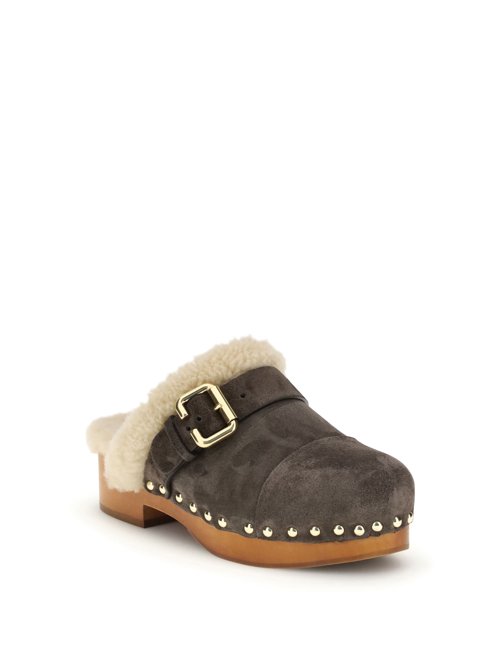 Chloé Mules With Buckle And Studded Trim In Black
