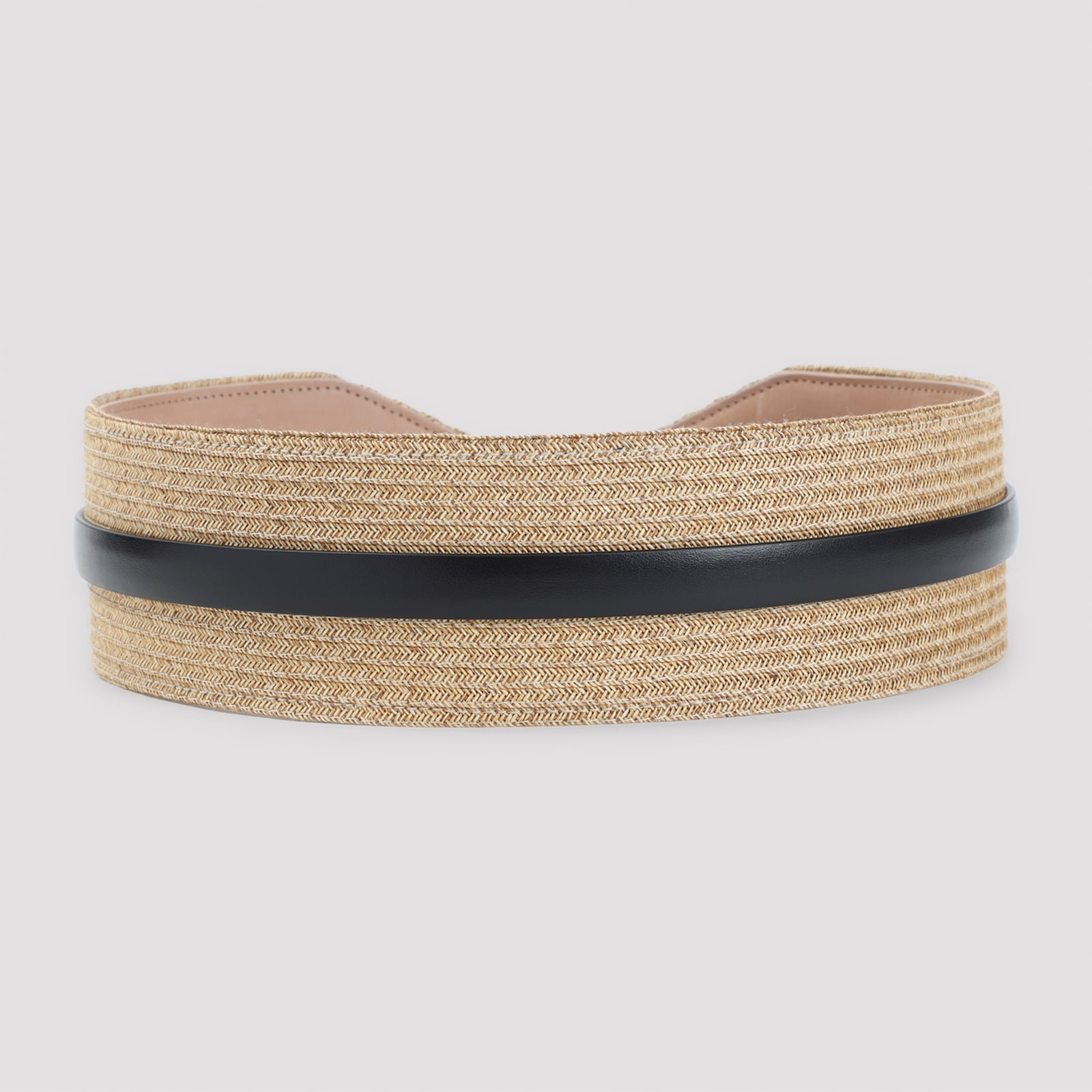 Alaïa Woven Paper Straw Belt With Gold Buckle In Gold