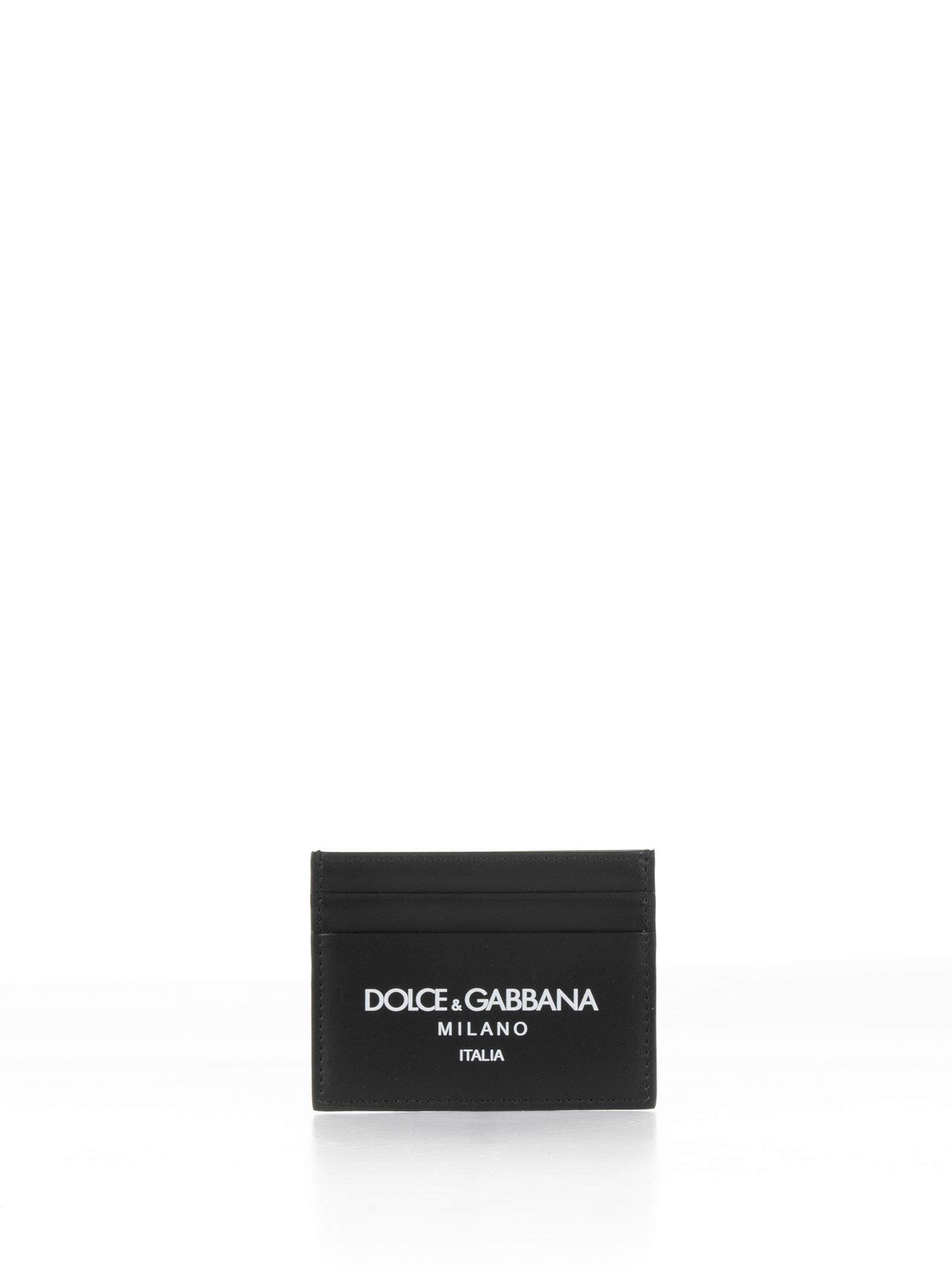 DOLCE & GABBANA BLACK LEATHER CARD HOLDER WITH CONTRASTING LOGO