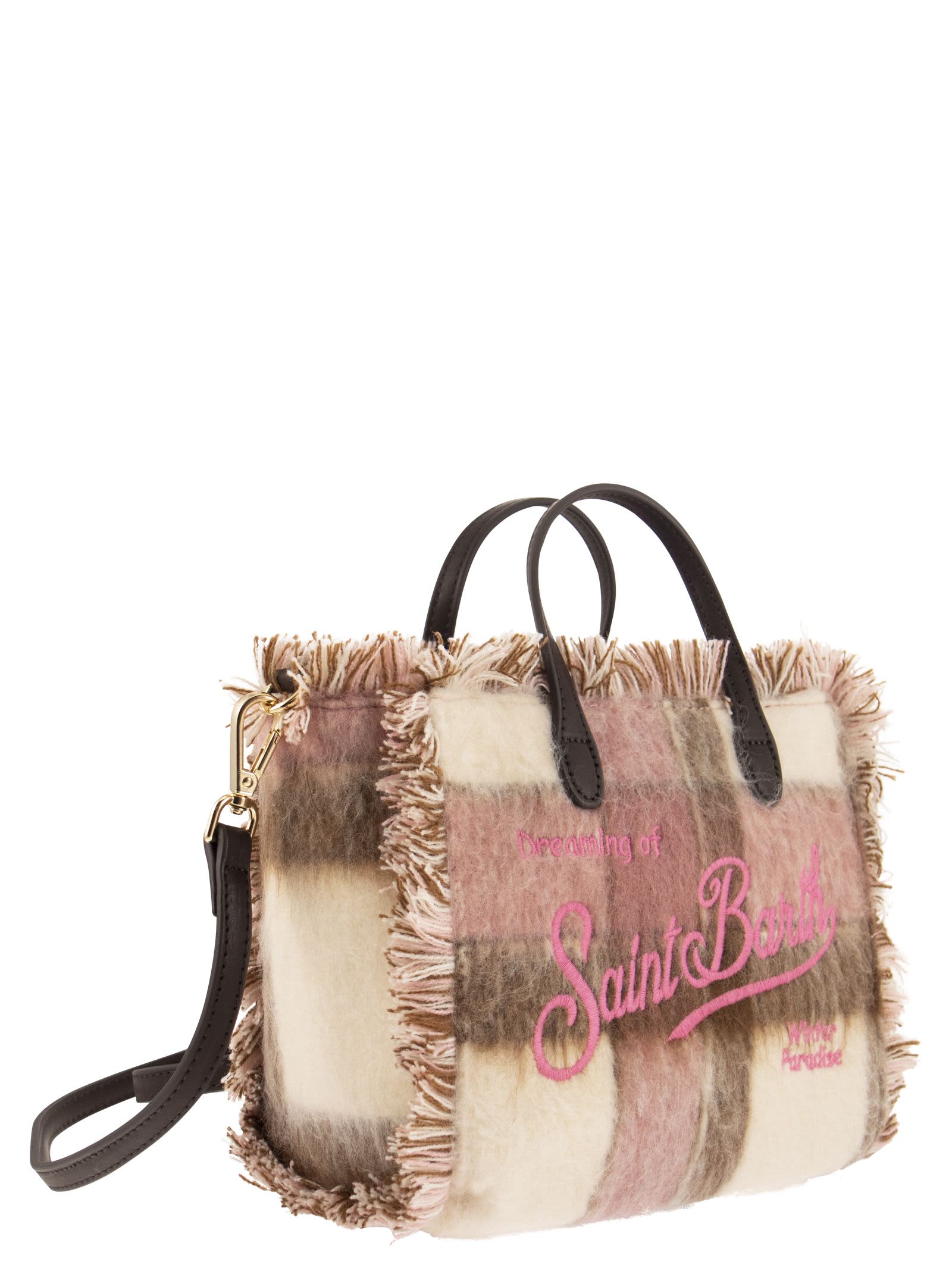 Shop Mc2 Saint Barth Mini Vanity Bag With Fringes And Check Pattern  In Multicolor