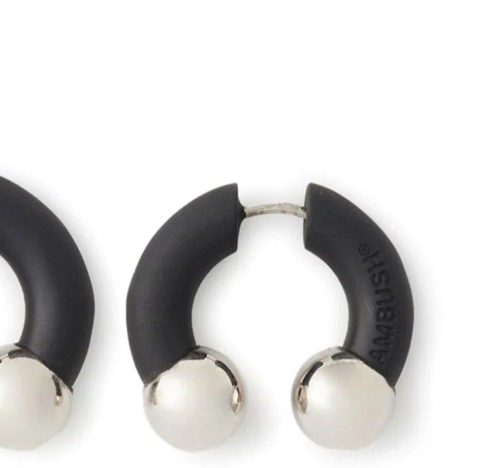 Shop Ambush Logo Debossed Barbell Earrings In Black