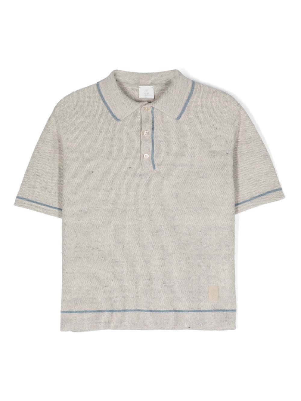Shop Eleventy Grey Knitted Polo Shirt With Blue Stripes