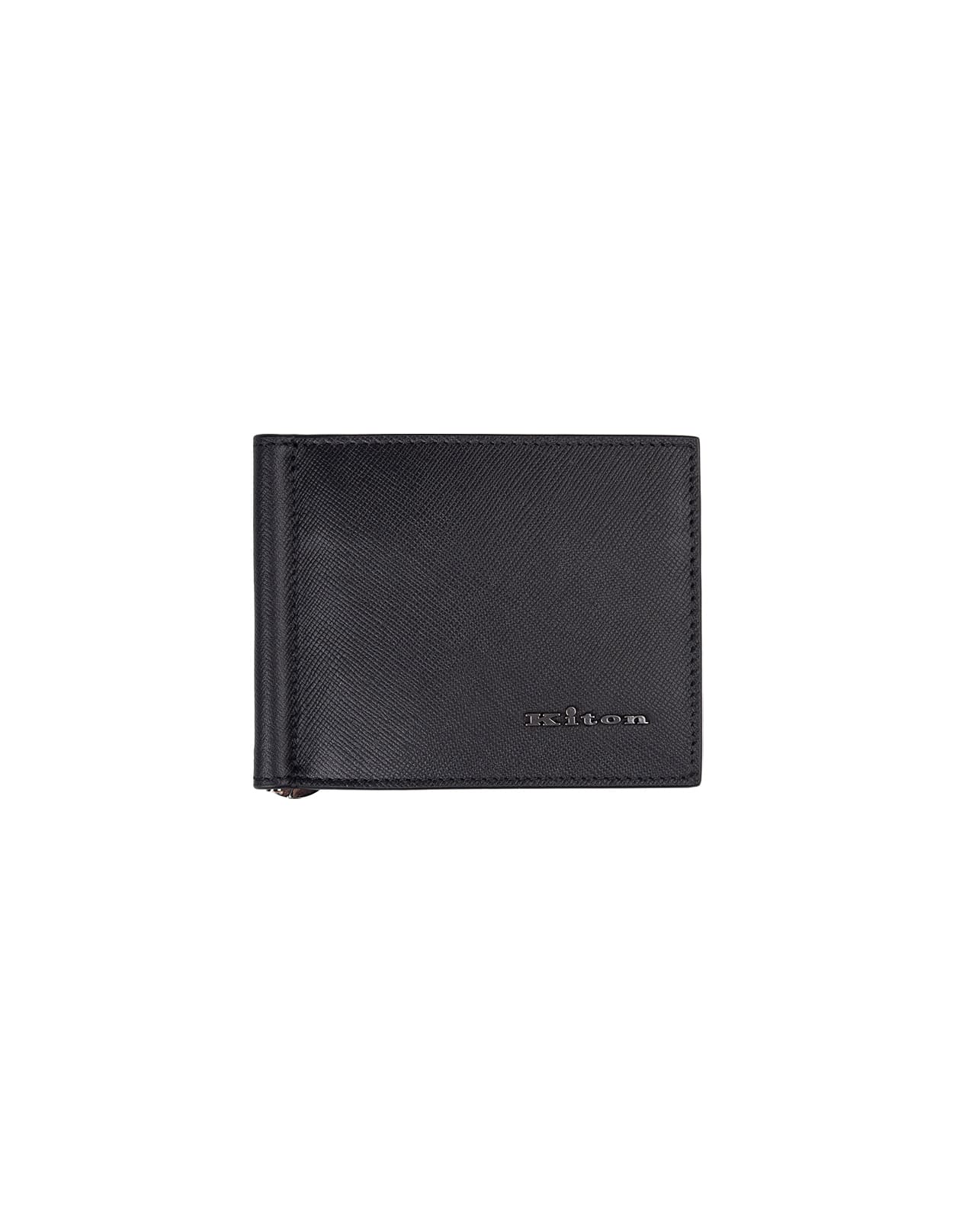 Black Leather Folding Card Holder With Logo