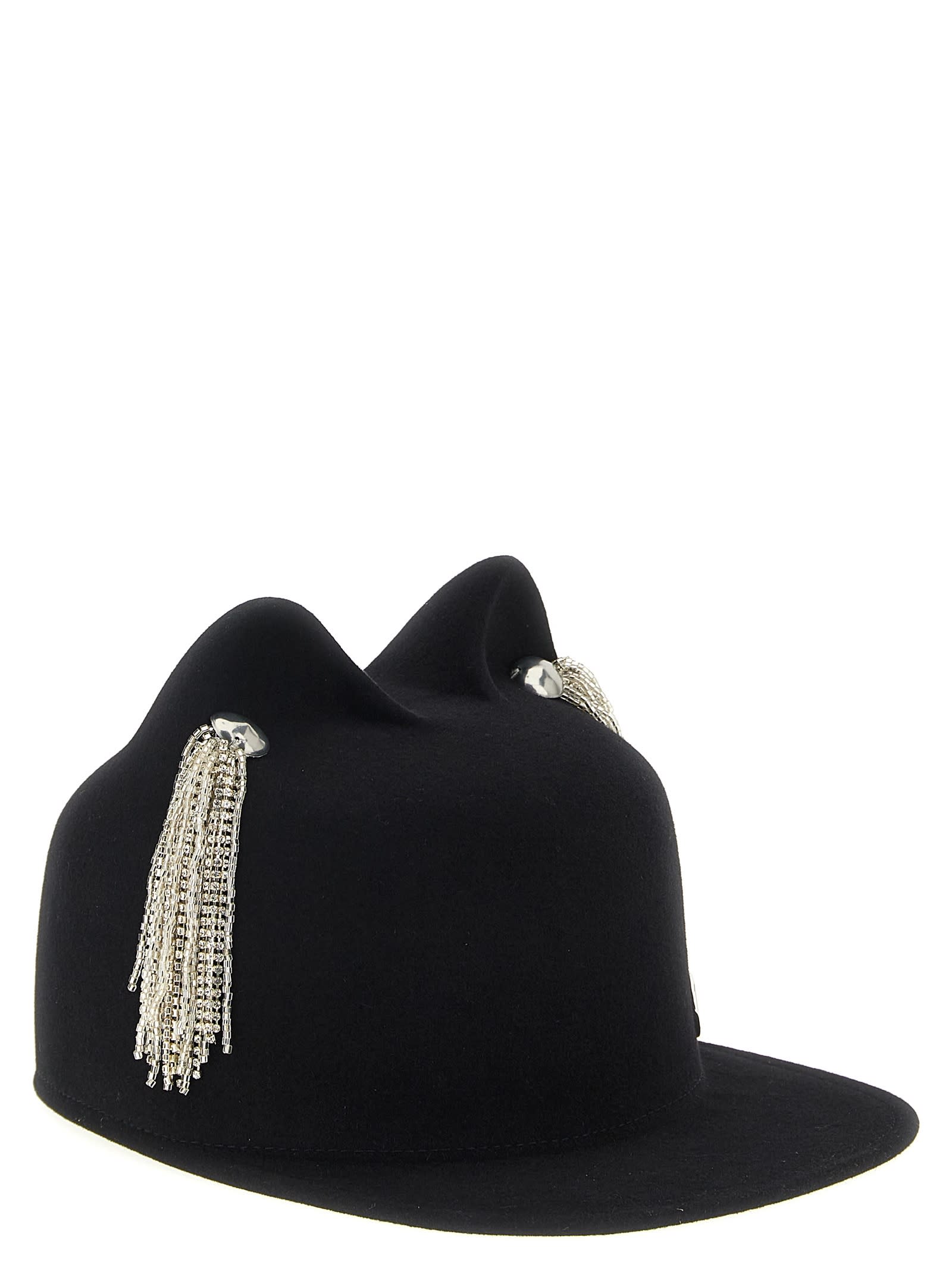 Maison Michel Jamie Hat With Crystals In Black