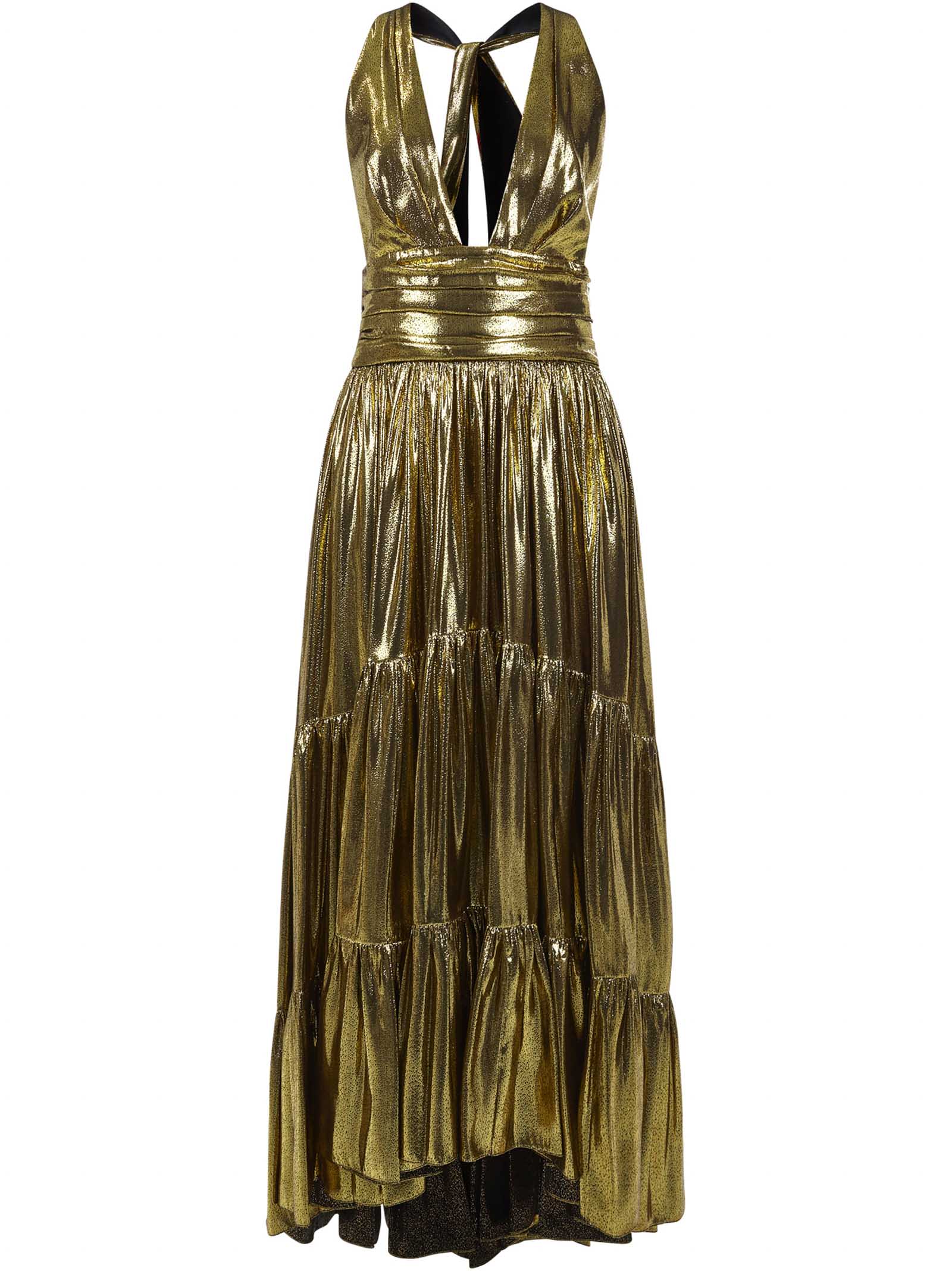 Alexandre Vauthier Long Dress In Gold Lamè Silk In Oro