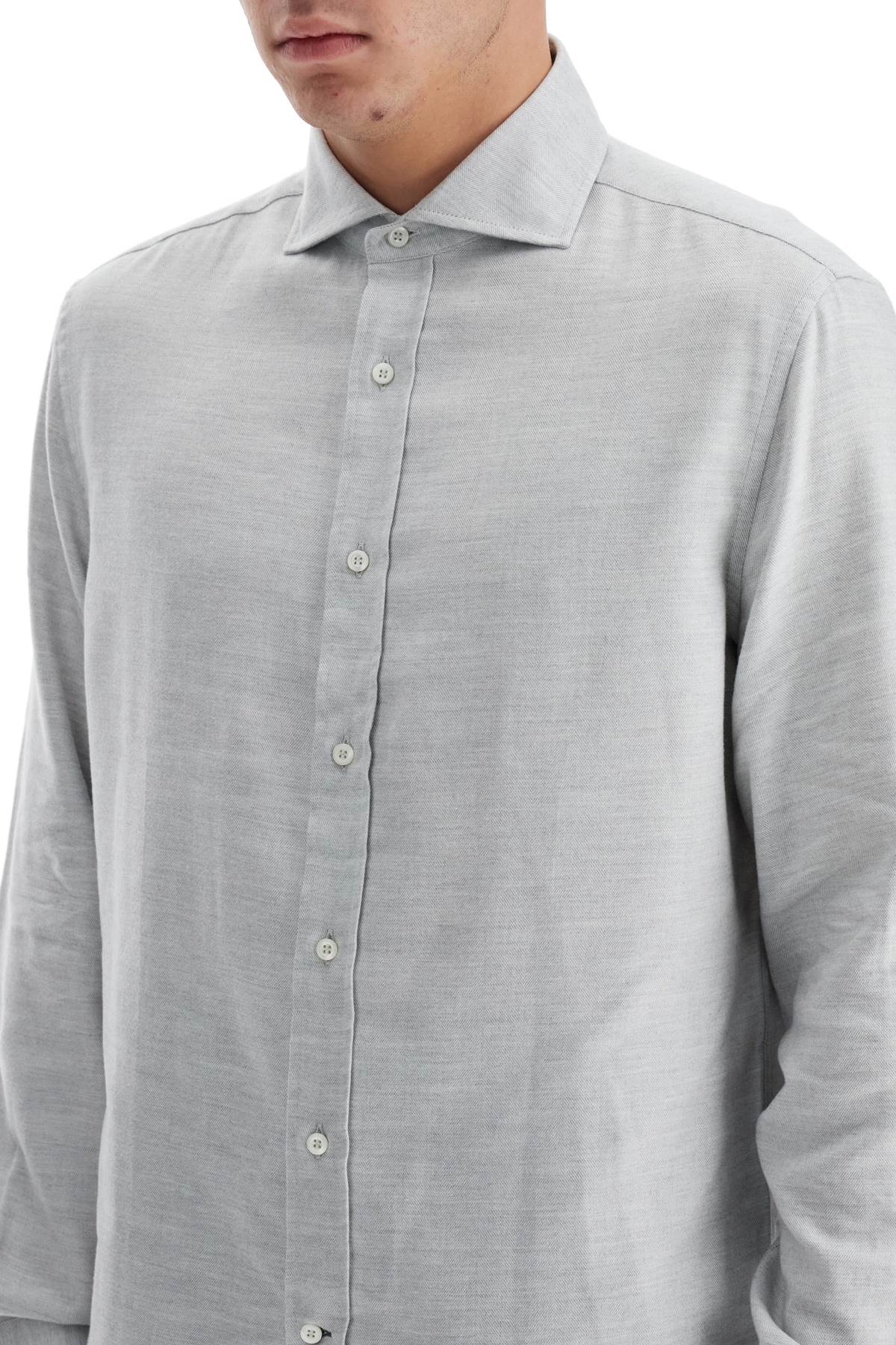 Shop Brunello Cucinelli Easy Fit Cotton-lyocell Shirt In Perla (grey)