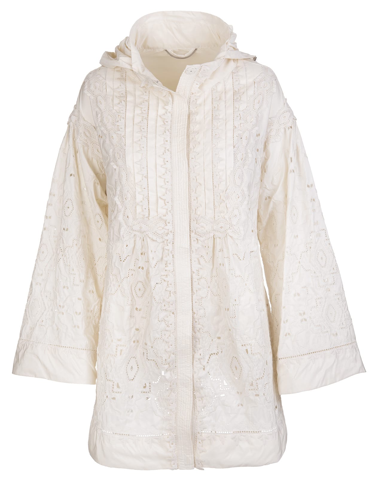 Photo of  Ermanno Scervino Ecru Parka With Embroidery In Tone- shop Ermanno Scervino jackets online sales