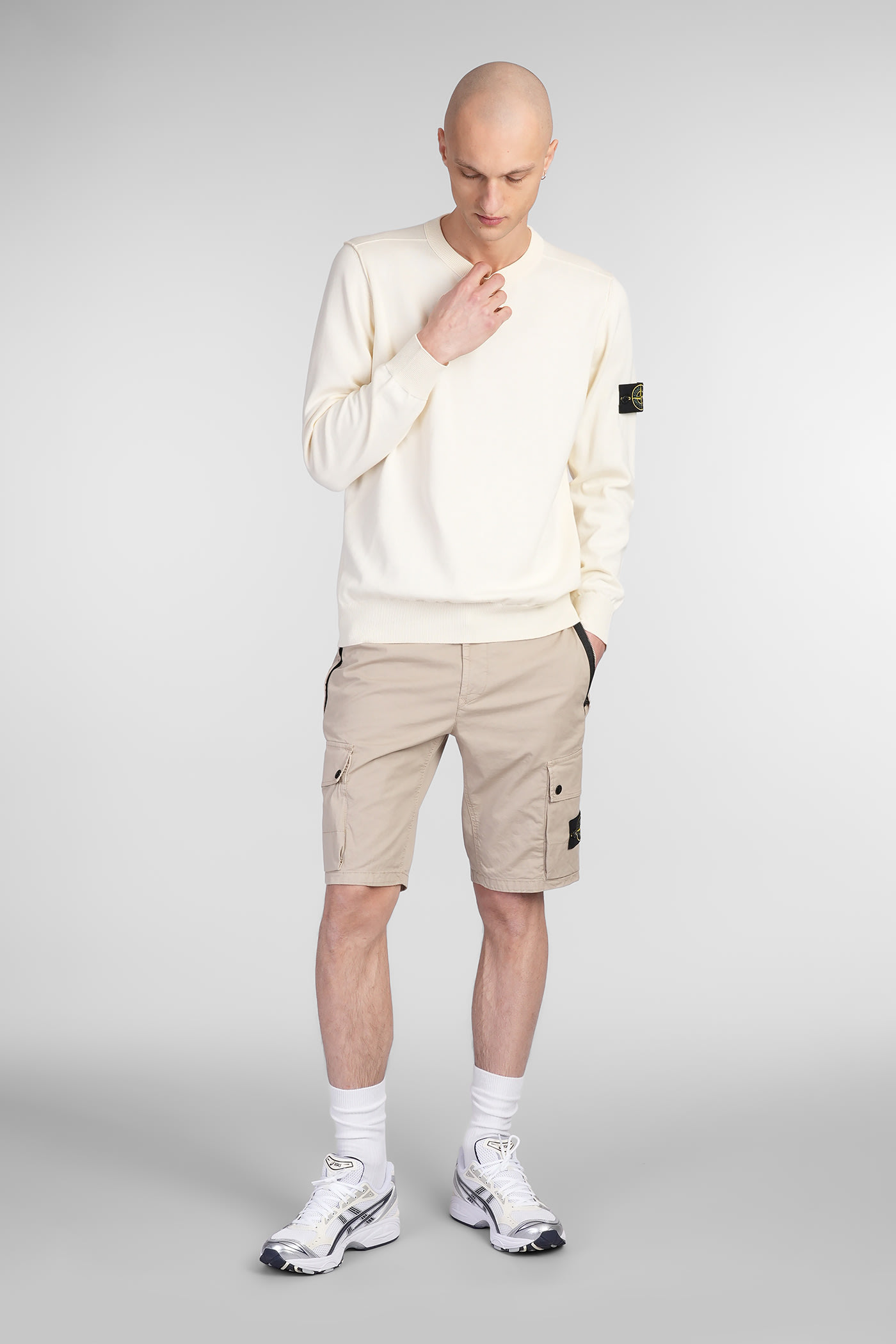 Stone Island Logo Cotton Crewneck Sweatshirt In White