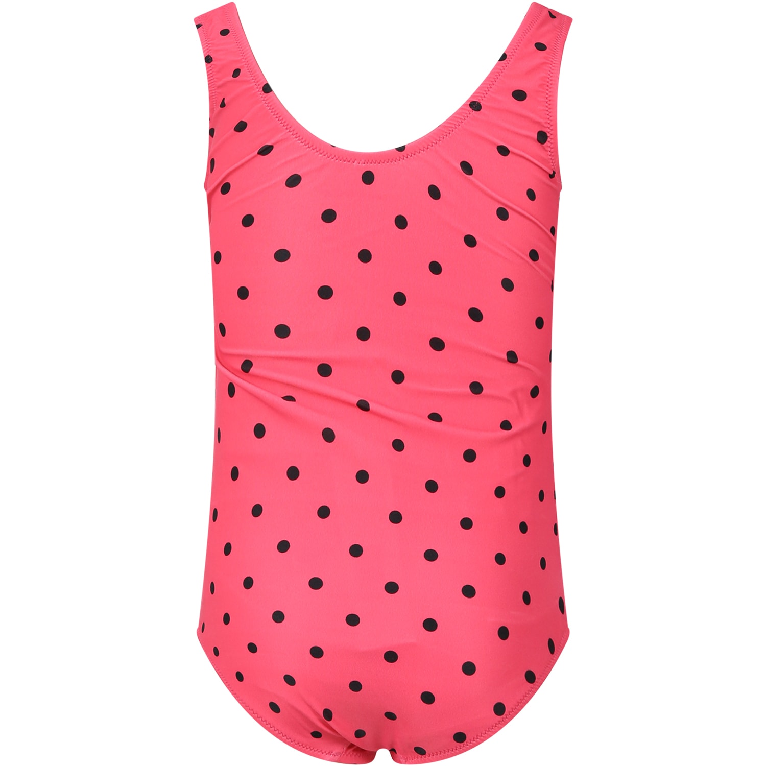 Shop Mini Rodini Fuchsia Swimsuit For Girl With Black Polka Dots