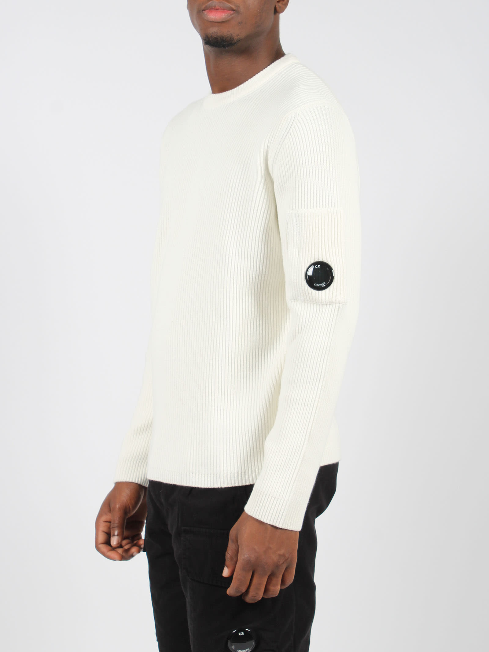 Shop C.p. Company Full Rib Crew Neck Knit In White