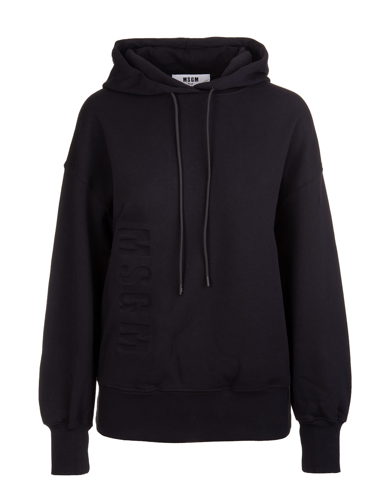 MSGM Woman Black Oversize Hoodie With Embossed Vertical Logo