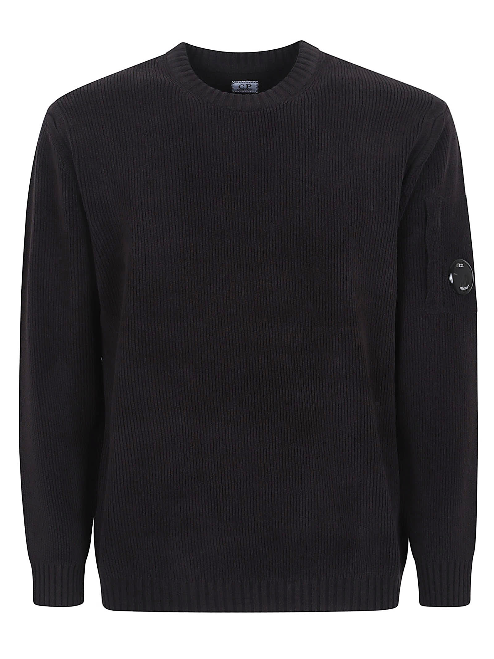 C.p. Company Knitwear Crew Neck In Chenille Cotton In Black