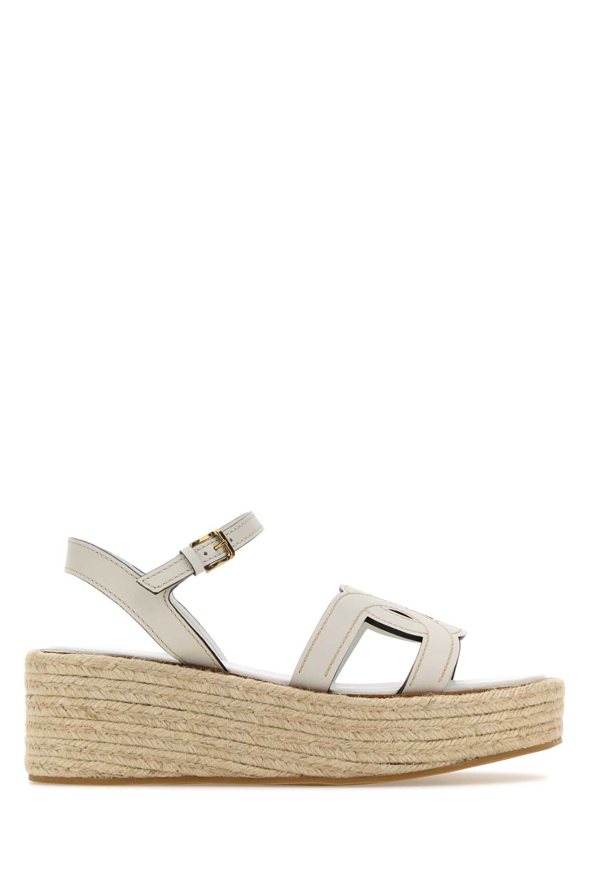 Shop Tod's White Leather Wedges In Biancocalce