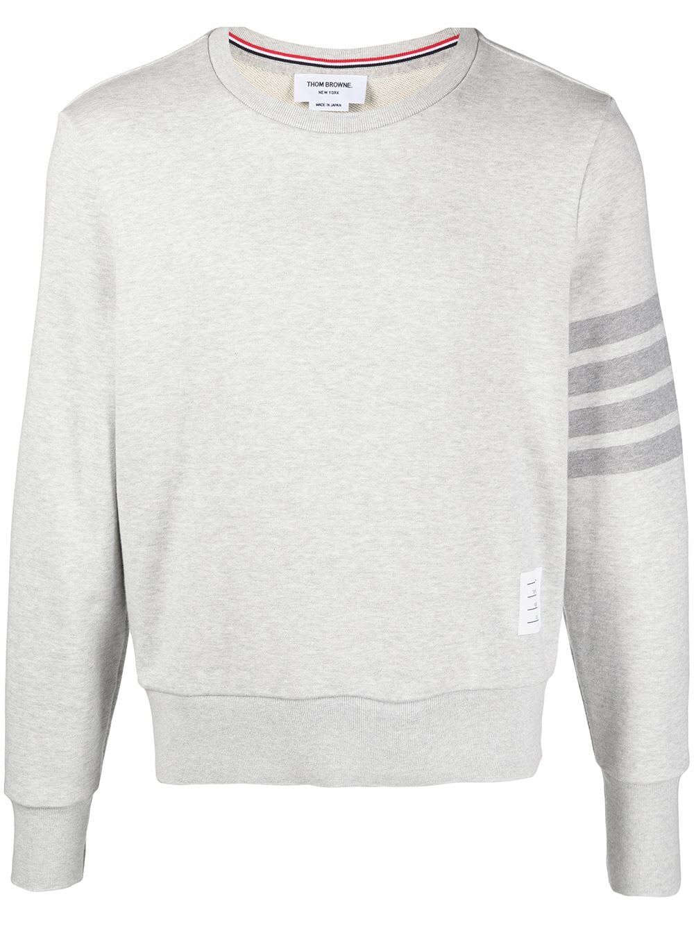 Shop Thom Browne Crew Neck Sweatshirt In Classic Loopback With Engineered 4 Bar Stripe In Lt Grey