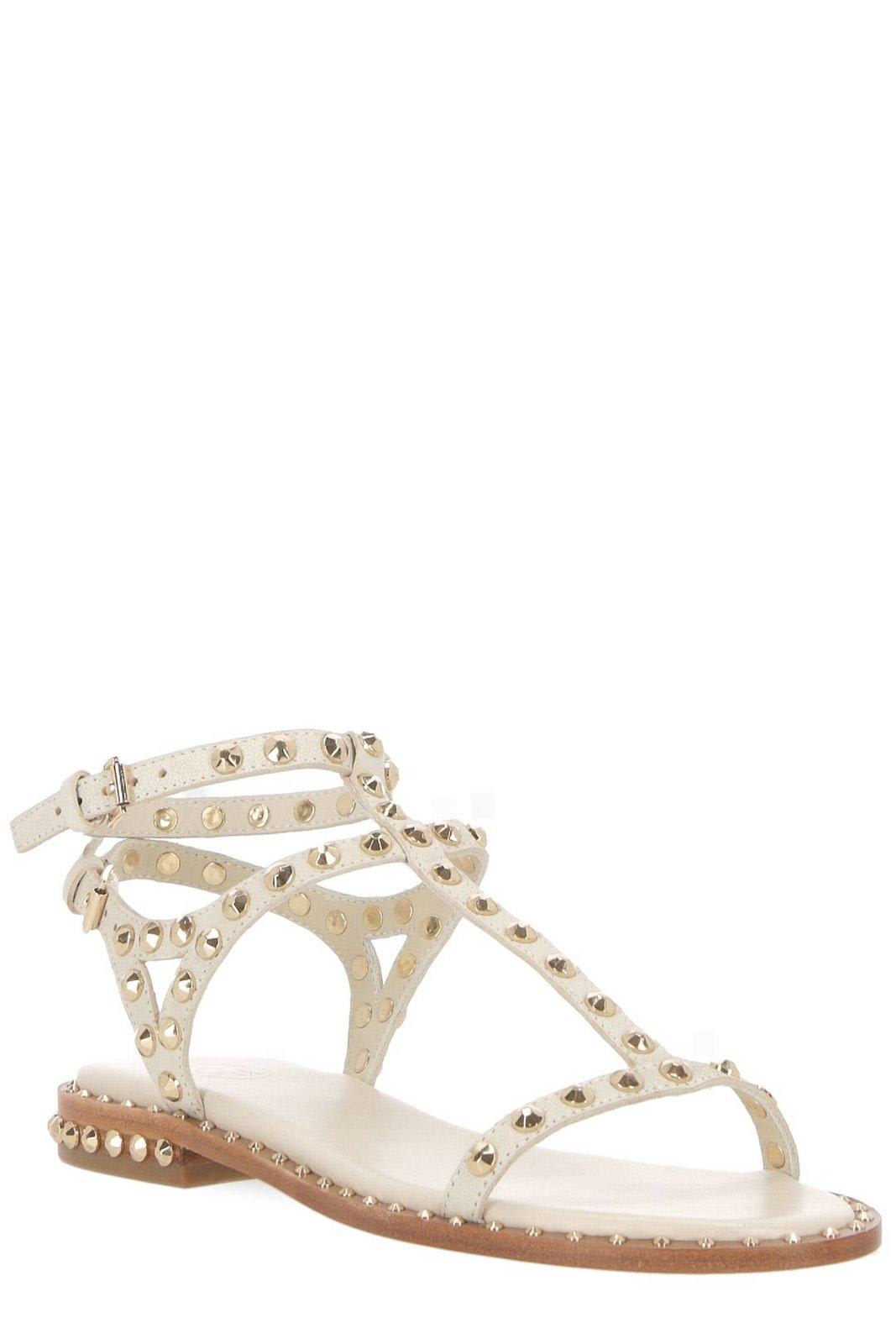 Shop Ash Panic Stud-embellished Open Toe Sandals In Beige White Arielgol