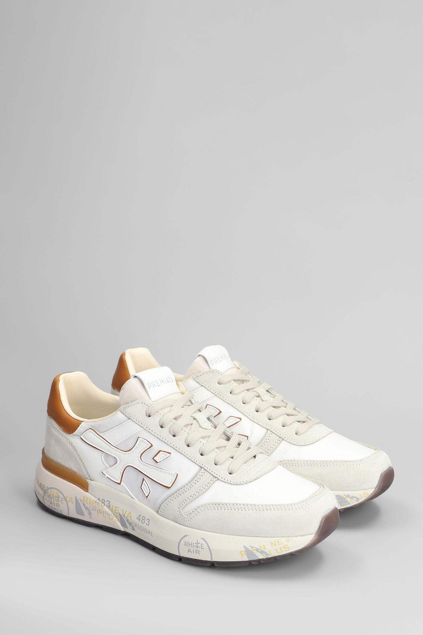 Premiata White Sneaker With Orange Suede Accents In White