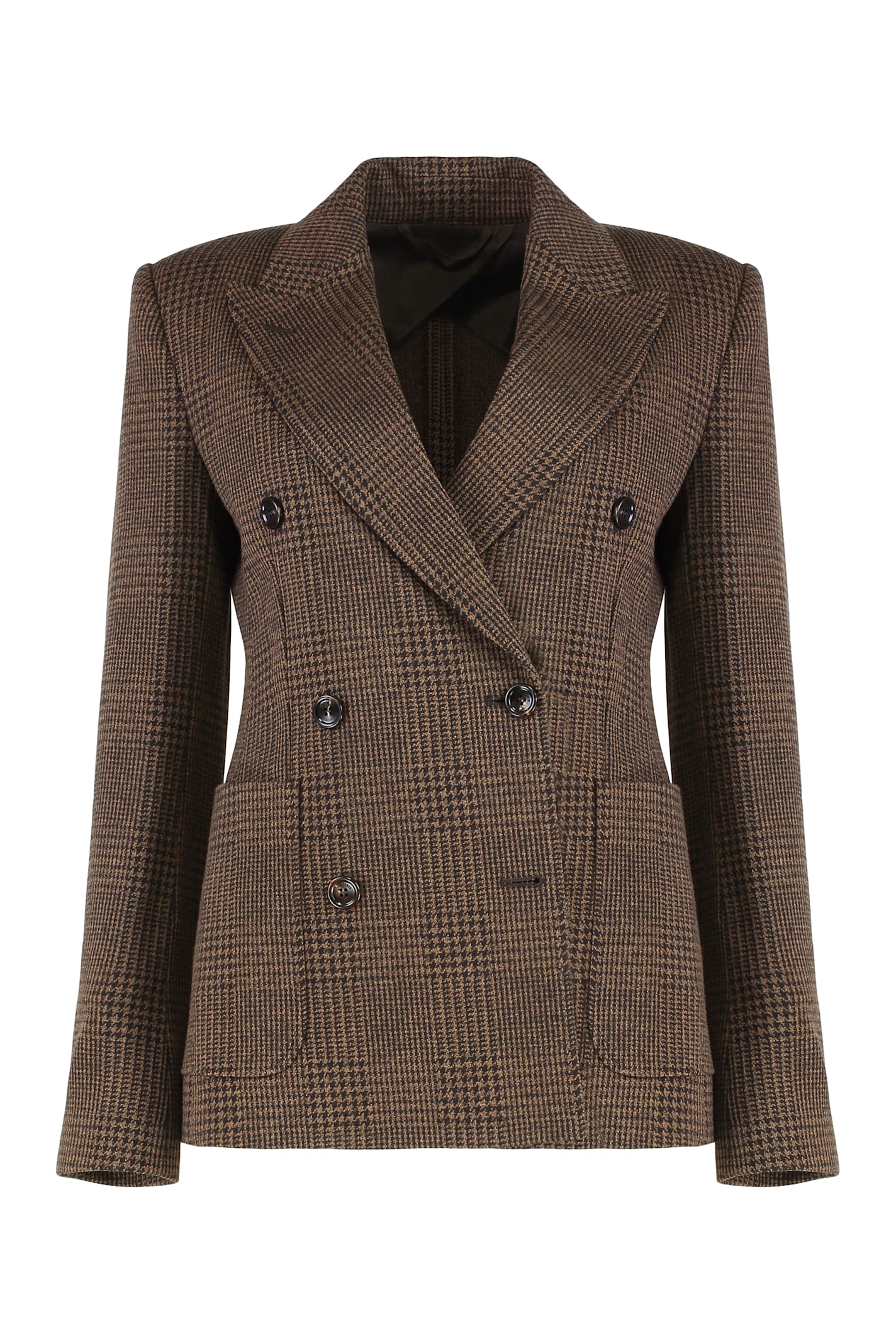 Max Mara Double-breasted Blazer Zulma In Prince Of Wales In Brown
