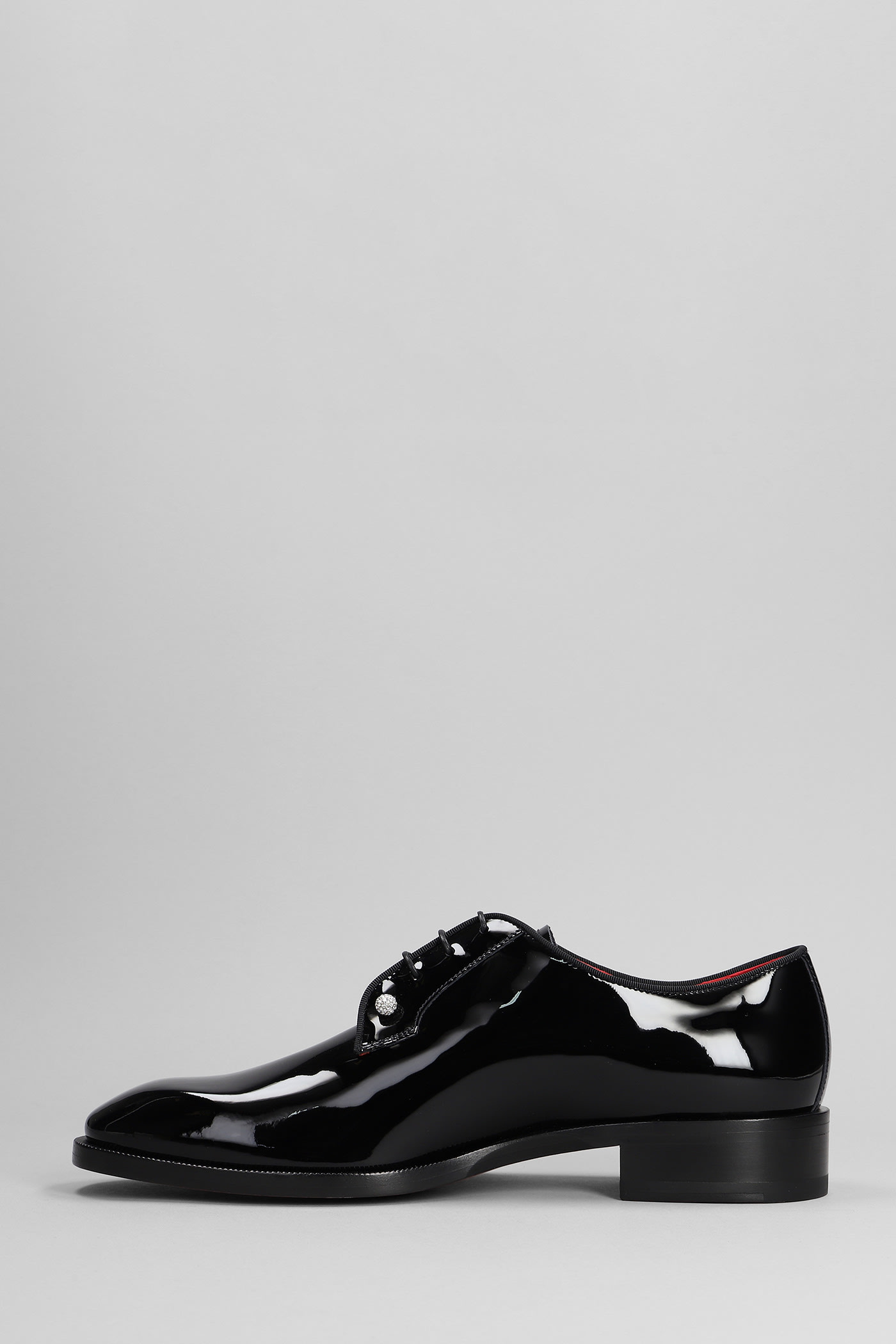 Shop Christian Louboutin Chambeliss Night Lace Up Shoes In Black Patent Leather
