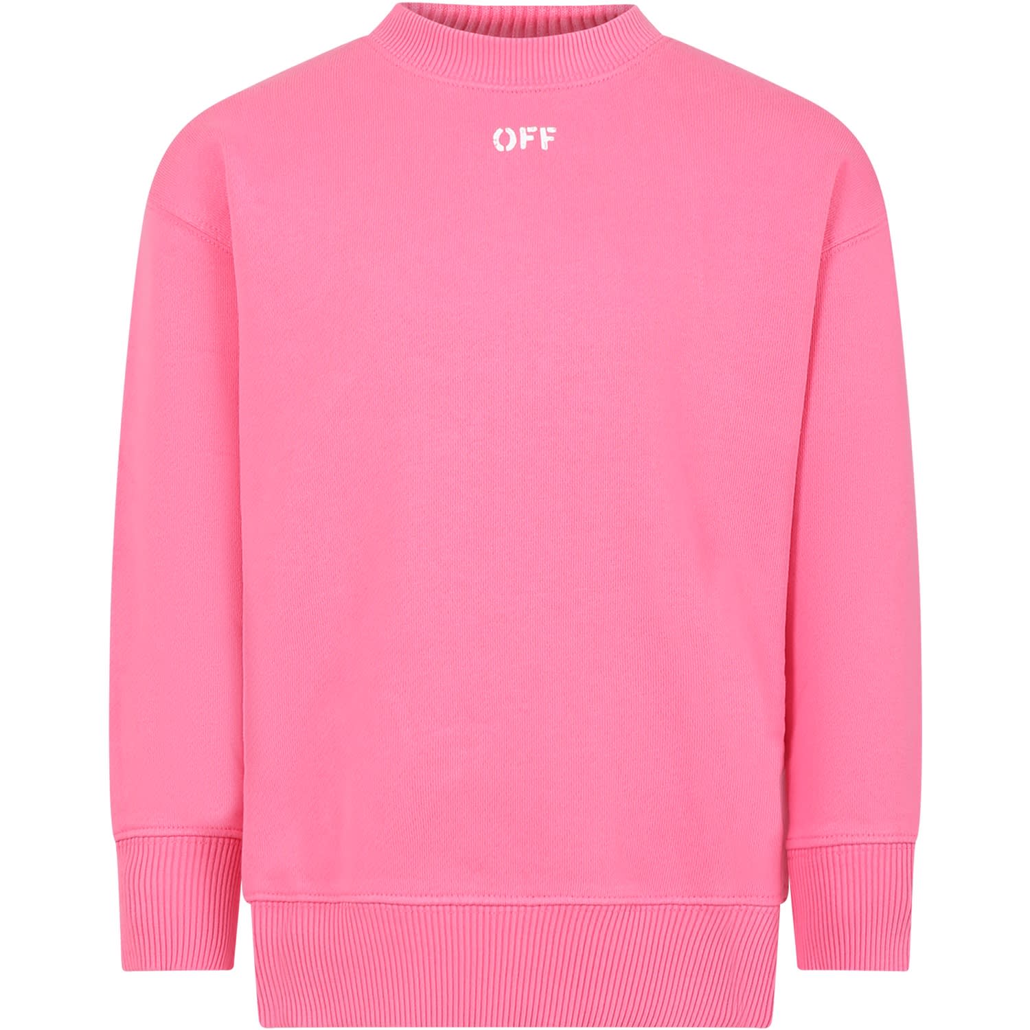 Off-white Kids' Fuchsia Sweatshirt For Girl With Logo In Pink/white