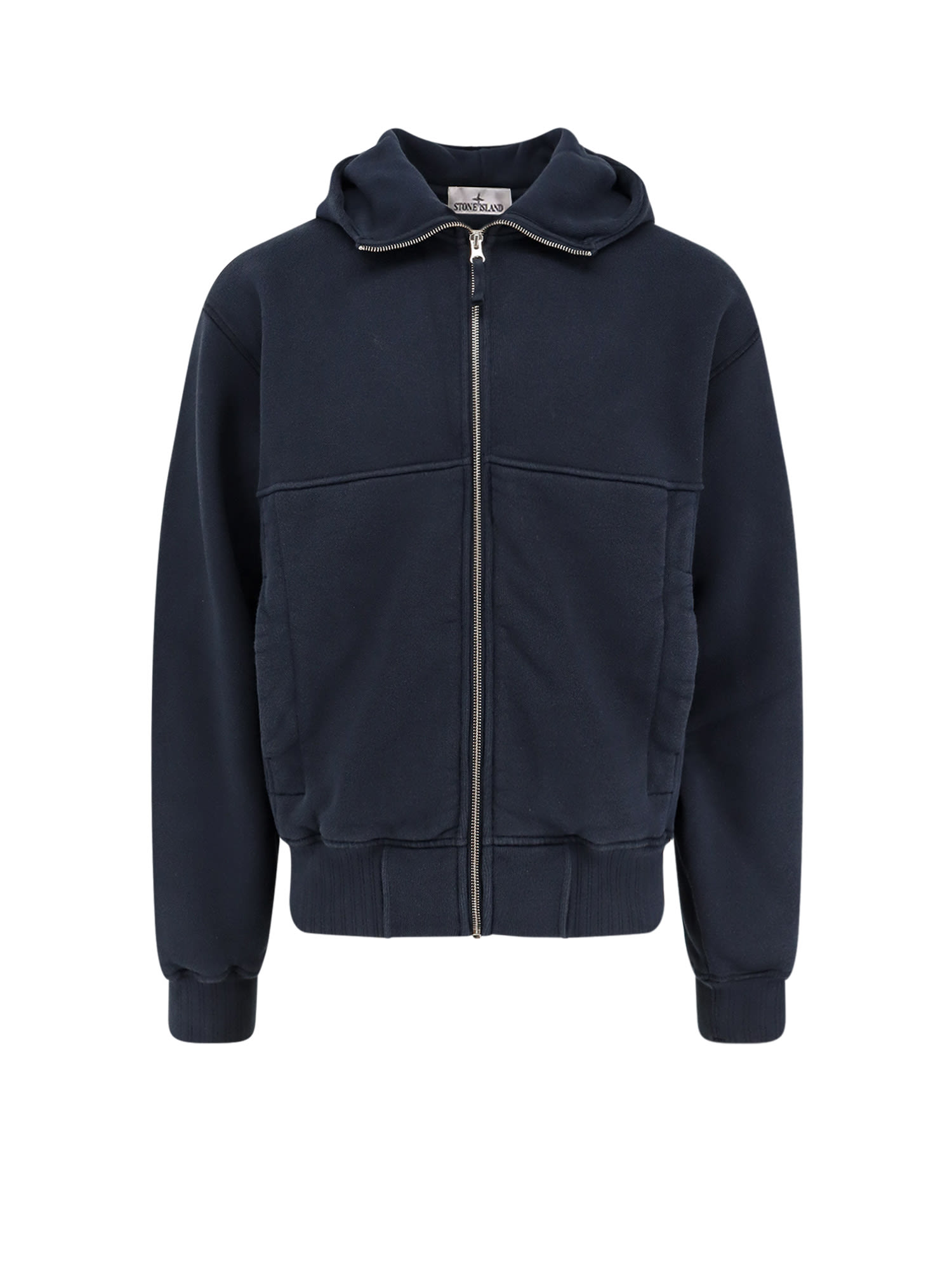 Stone Island Long Sleeve Cotton Sweatshirt With Ribbed Trim In Blue