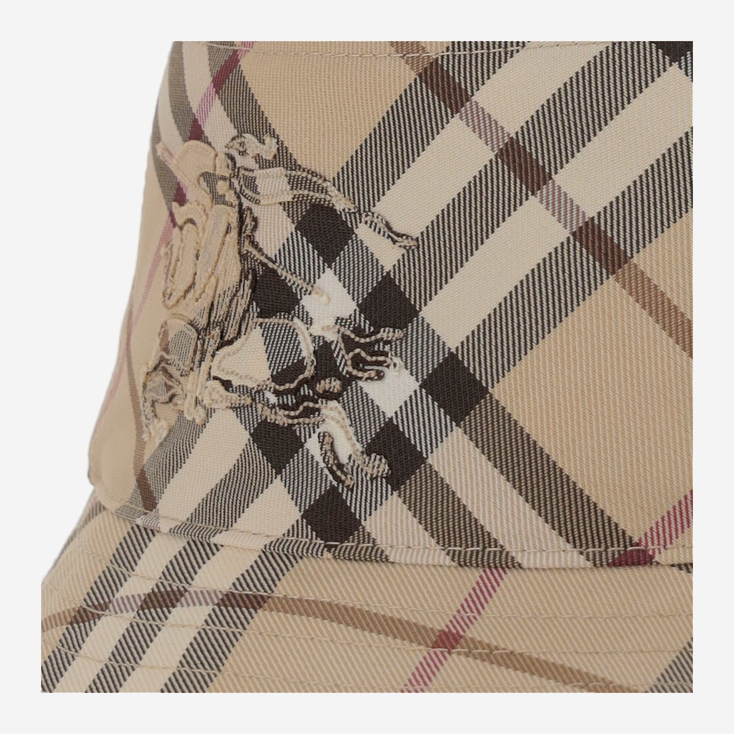 Burberry Checkered Pattern Bucket Hat With Logo Embroidery In Red