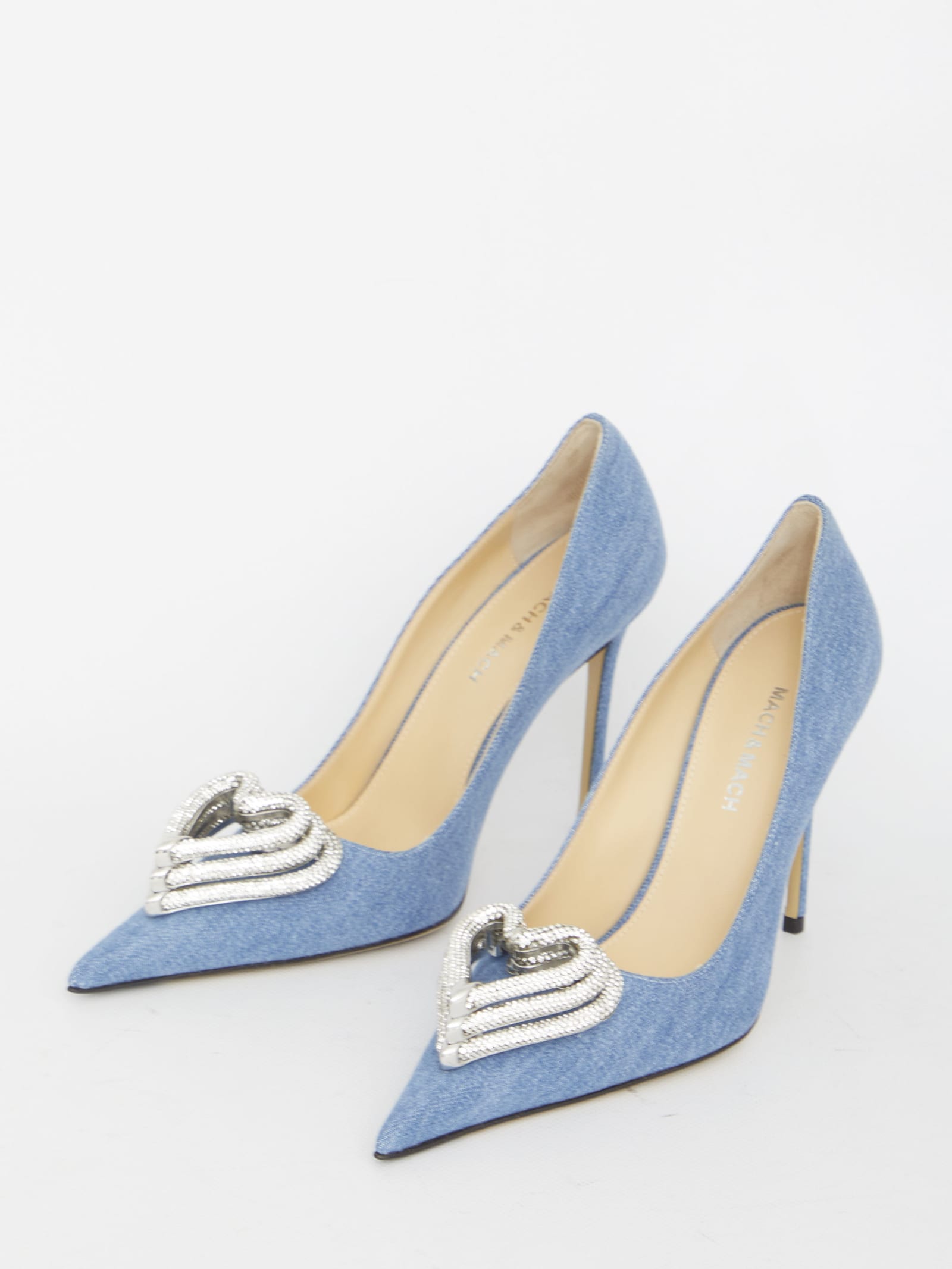 Shop Mach &amp; Mach Triple Heart Denim Pumps In Blue