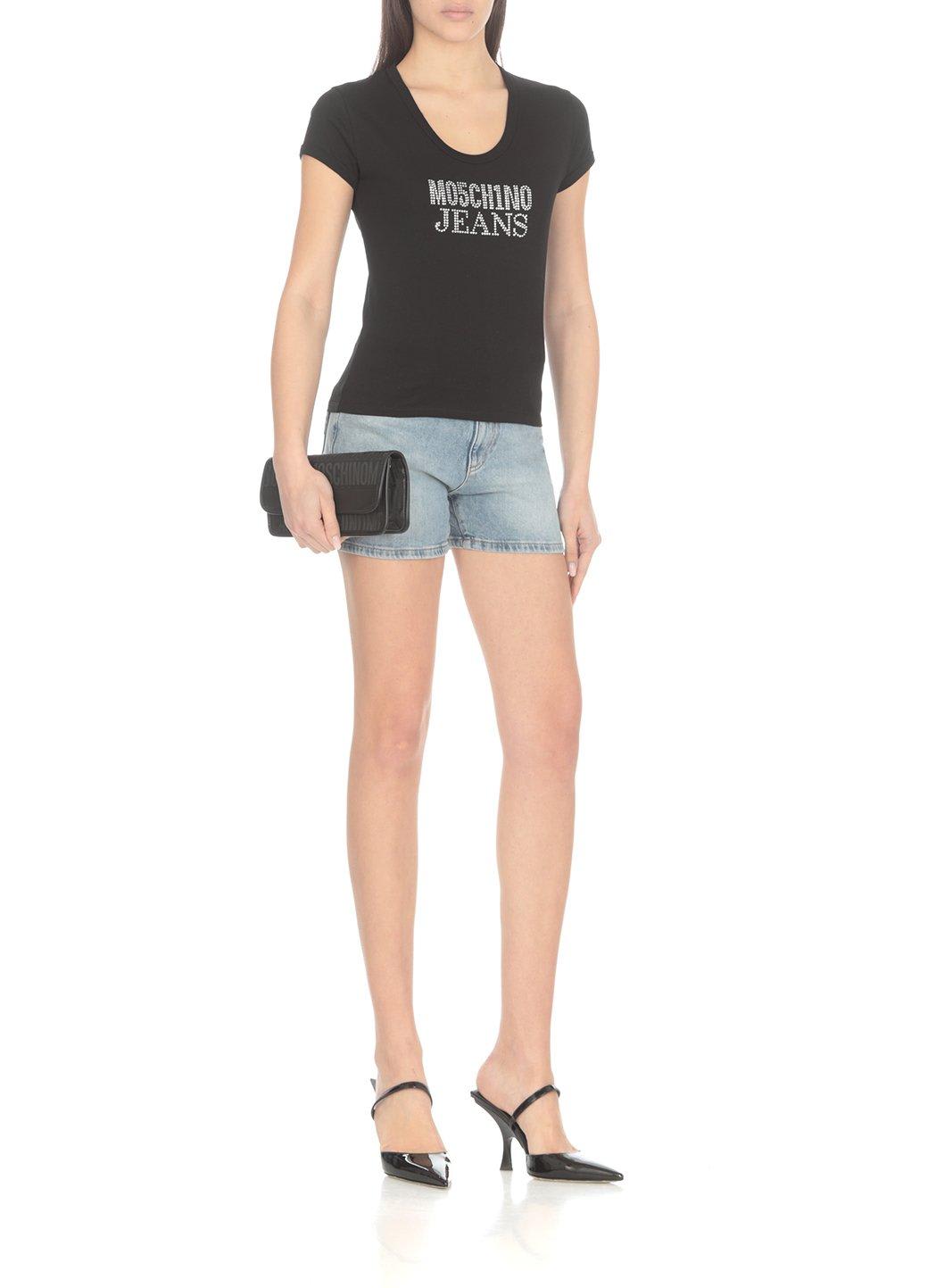 Shop Moschino Jeans Logo-embellished Crewneck T-shirt In Black