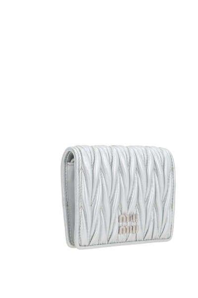 Shop Miu Miu Logo Buttoned Bifold Wallet In Silver