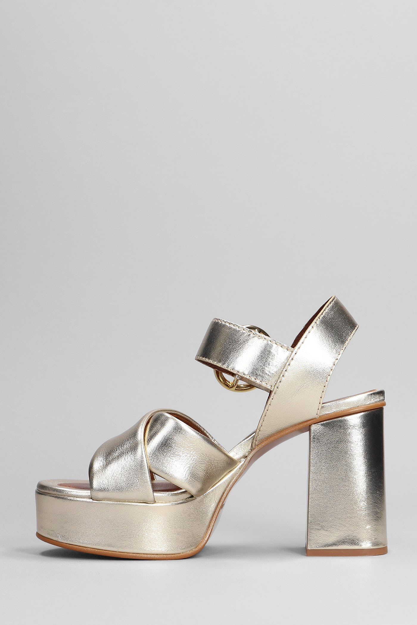 Shop See By Chloé Lyna Sandals In Platinum Leather In Grey