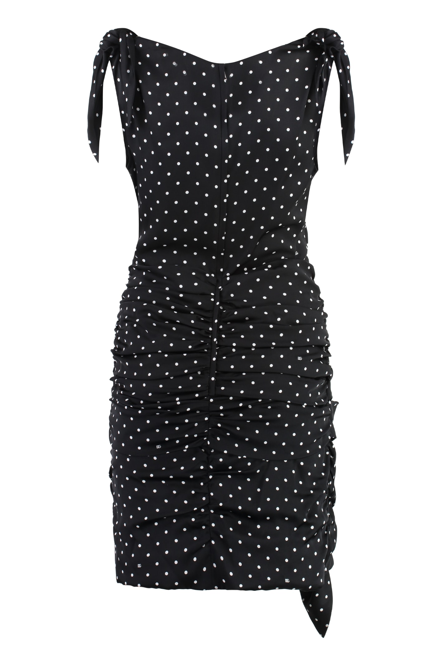 Shop Dolce & Gabbana Polka-dot Print Silk Mini Dress In Black