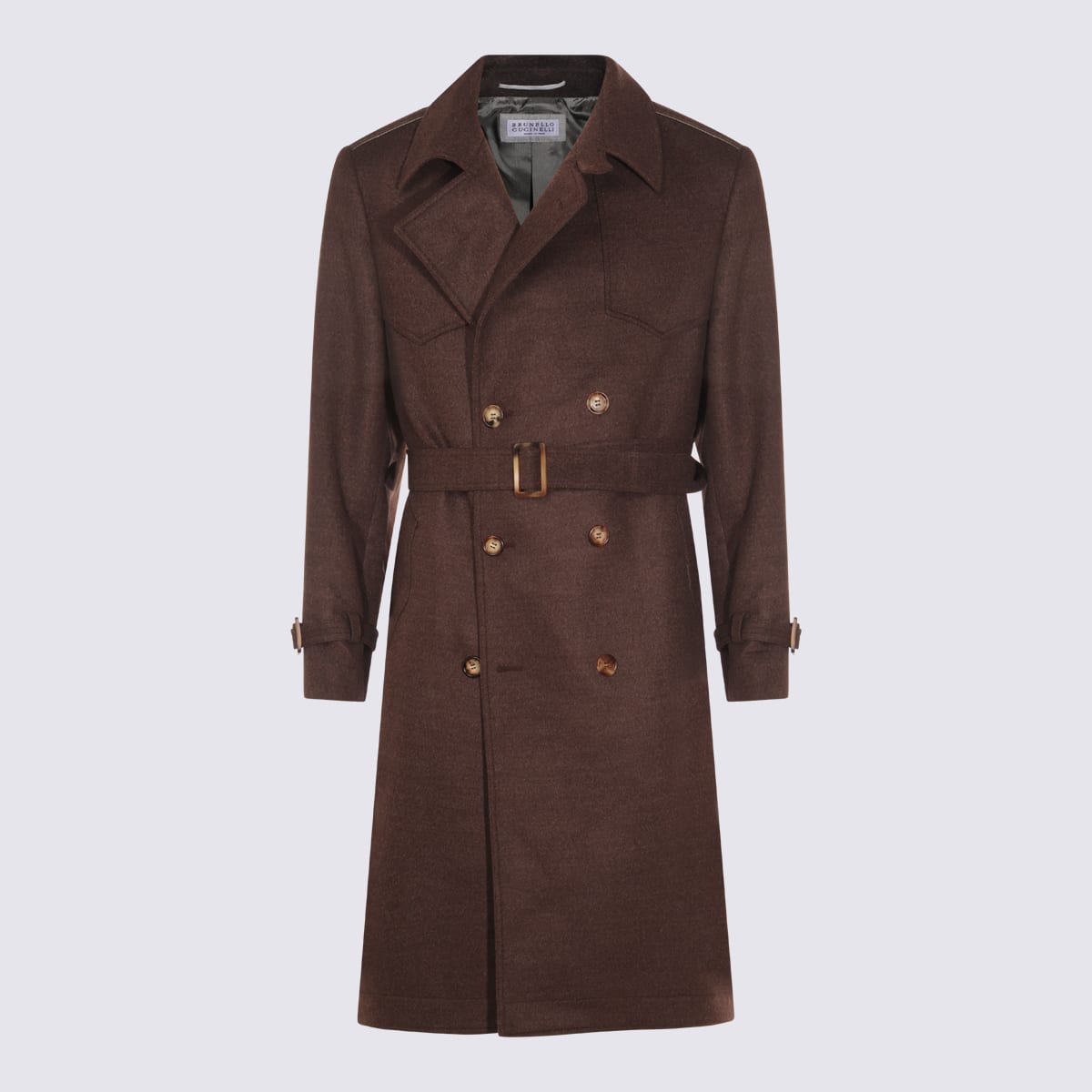 Brunello Cucinelli Brown Wool Trench Coat In Brown