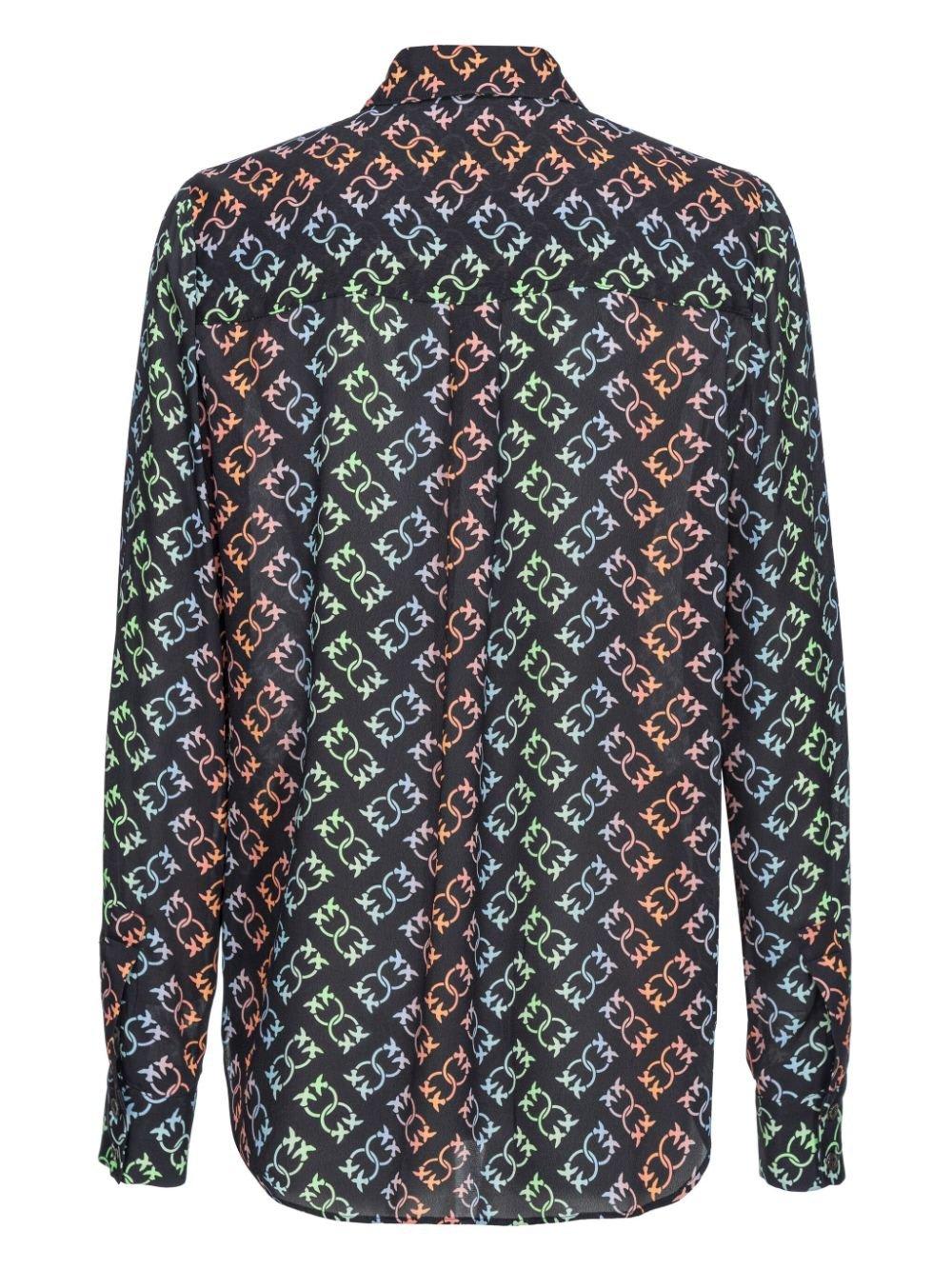 Shop Pinko Love-birds Monogram Logo Printed Shirt In Multicolour