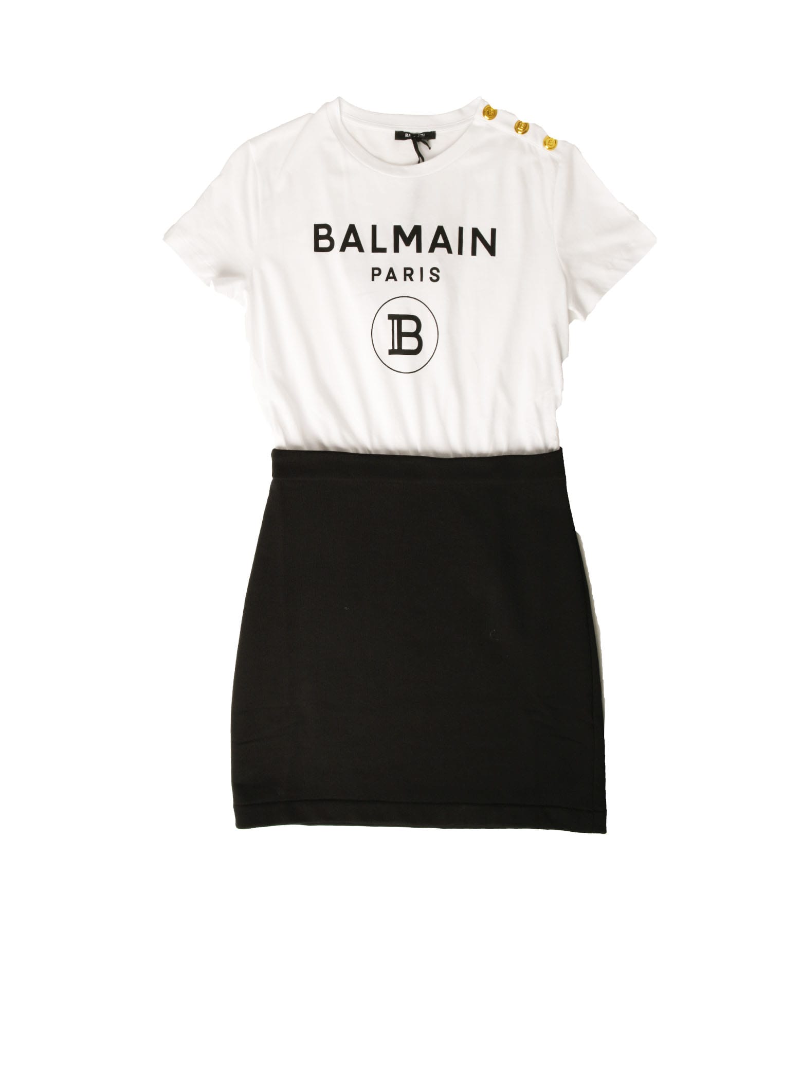 Balmain Black And White Dress With Logo And Buttons