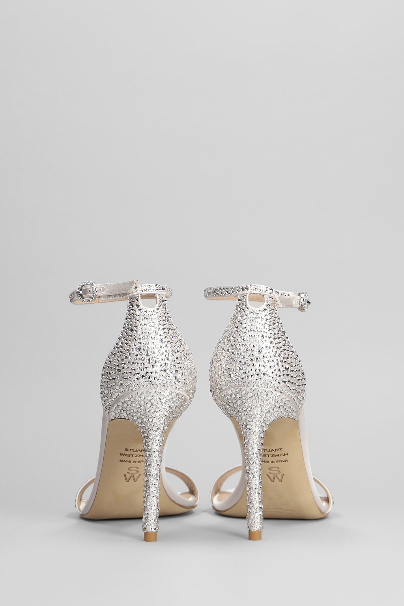 Stuart Weitzman Nudist Shine Sandals In Silver Satin In Silver