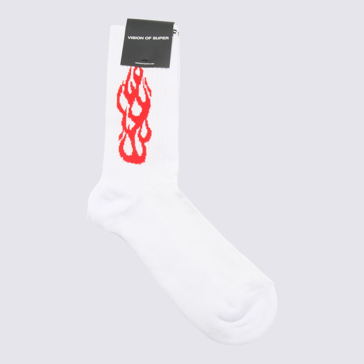 Vision Of Super White And Red Cotton Outline Flames Socks