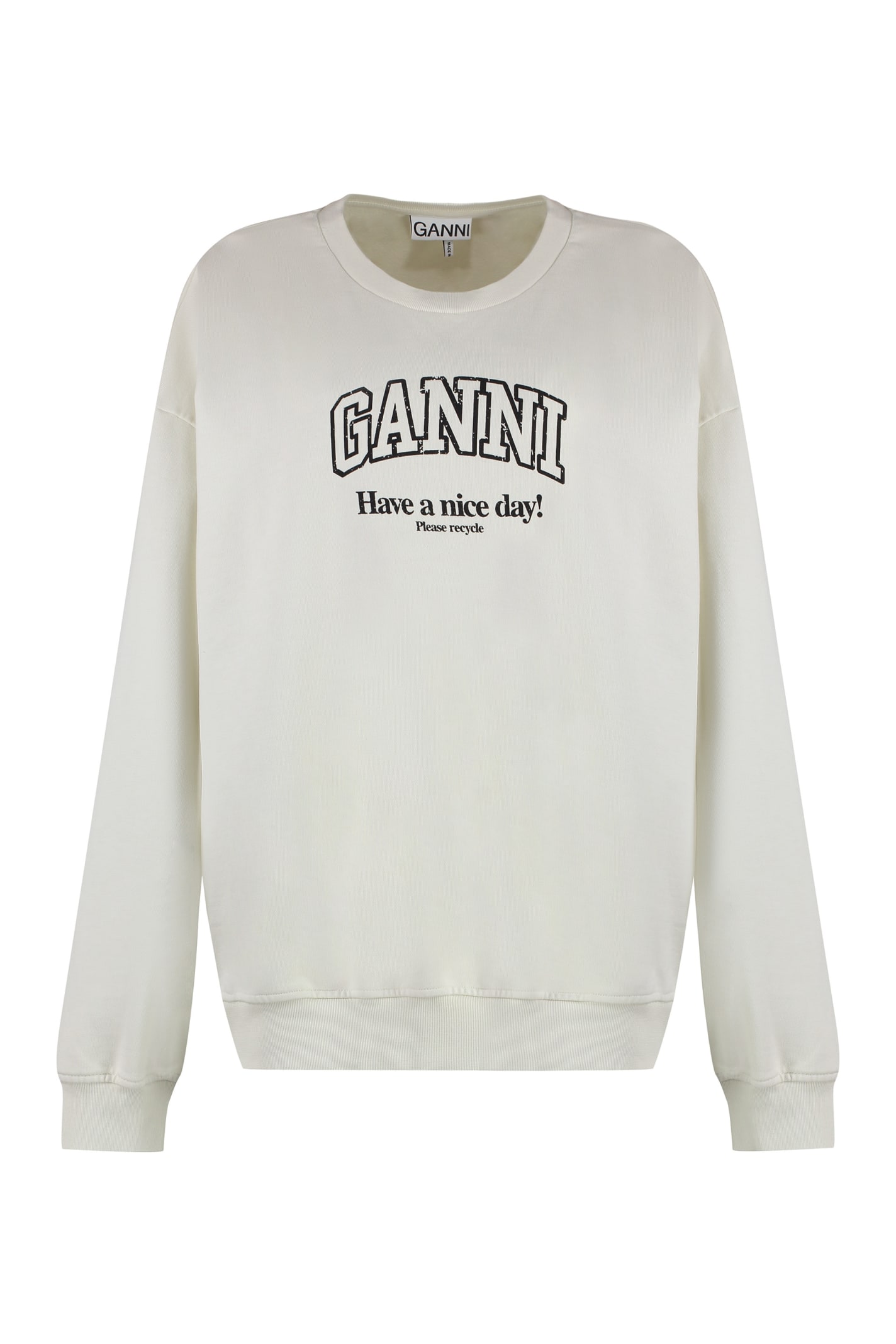 Shop Ganni Cotton Crew-neck Sweatshirt In Ivory