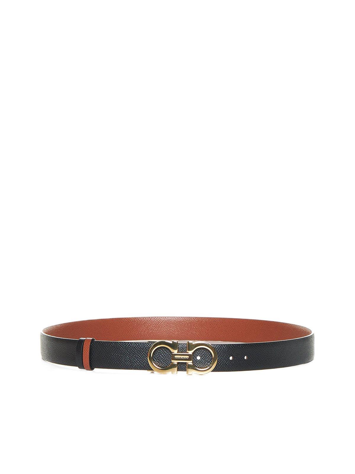 Shop Ferragamo Gancini Buckle Reversible Belt In Brown