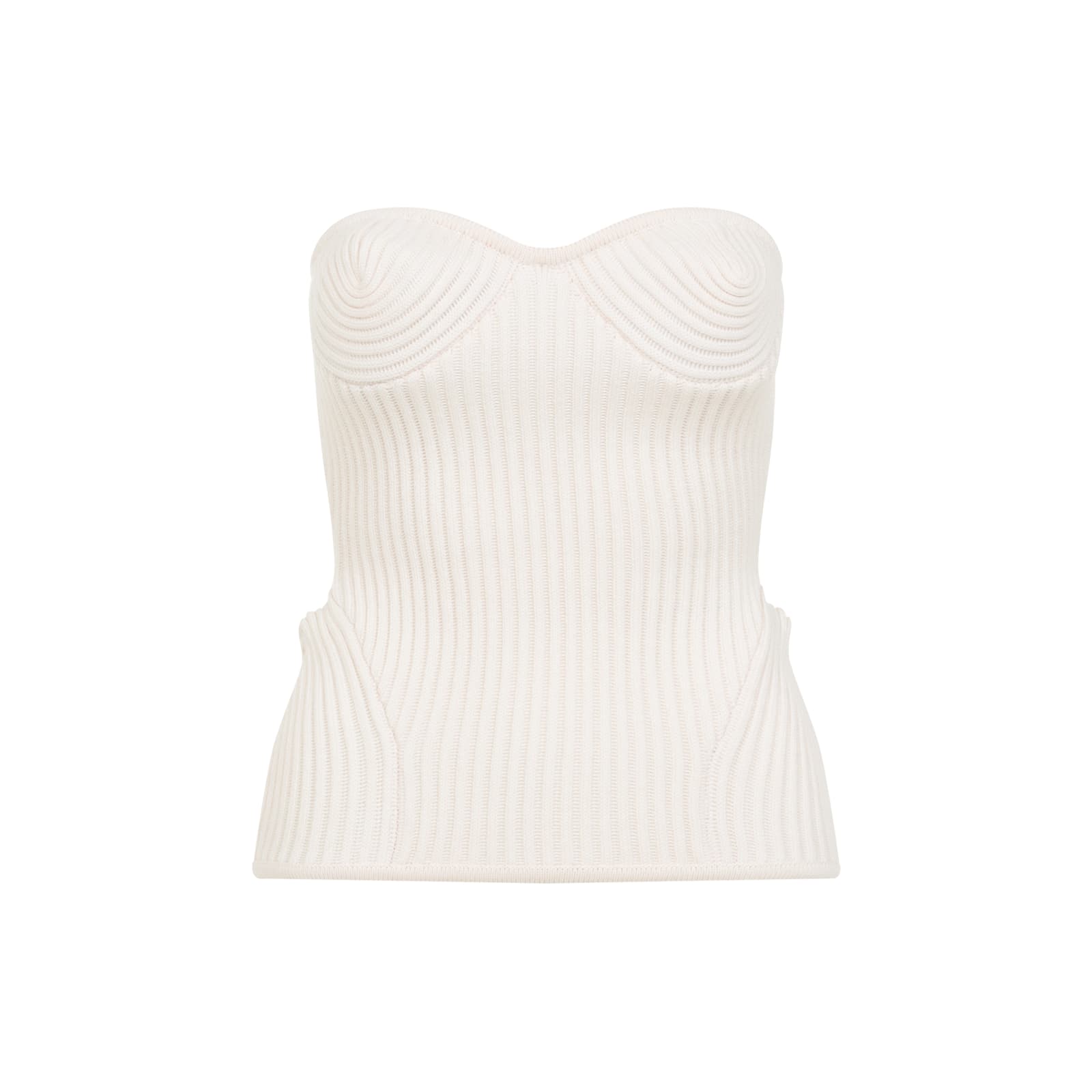 Jean Paul Gaultier White Merino Wool Ribbed Stretch Corset In White