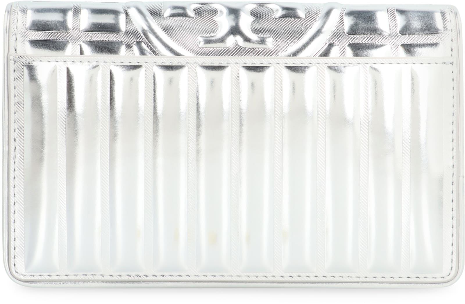 Tory Burch Fleming Leather Wallet On Chain In Silver