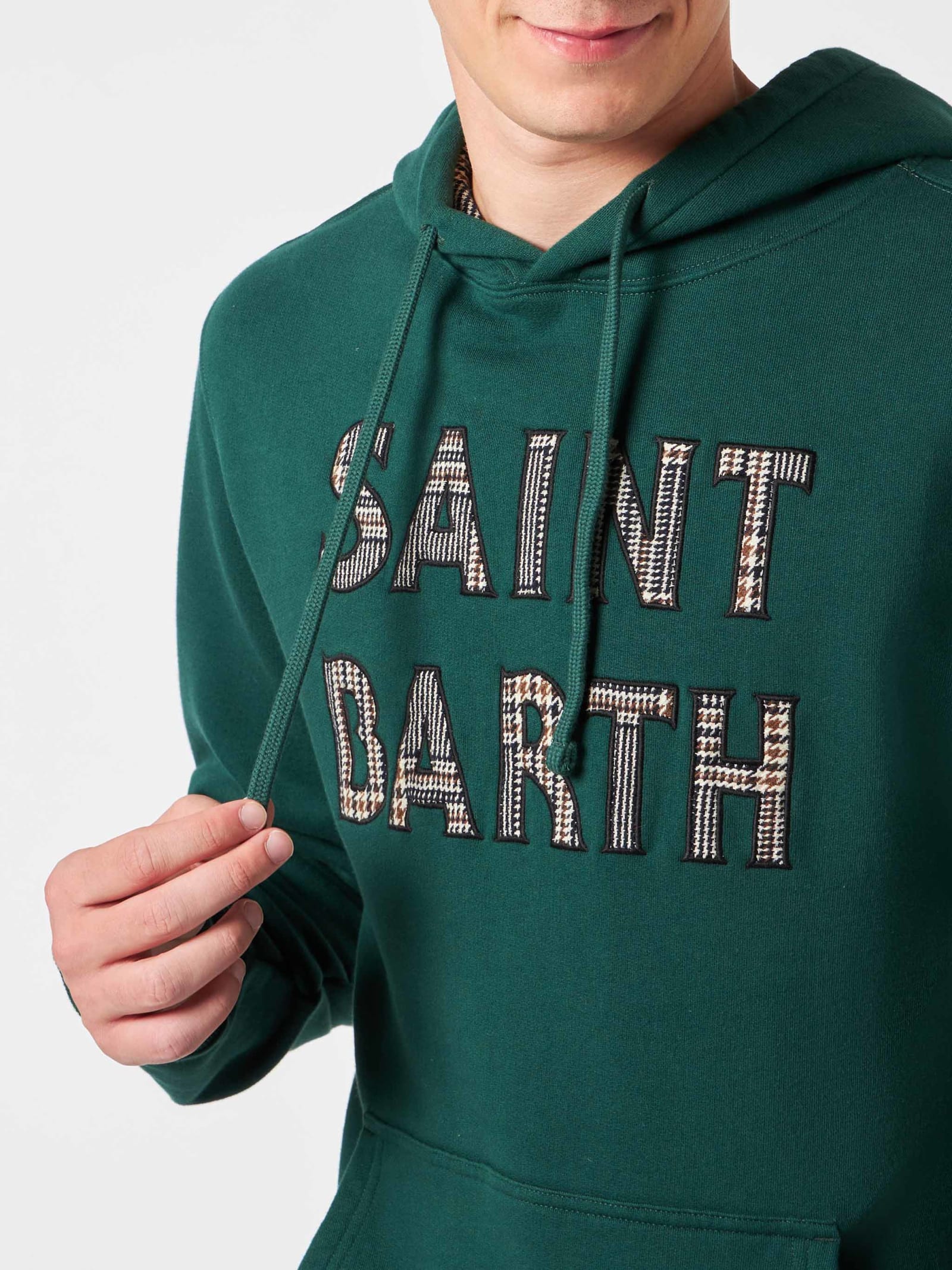 Shop Mc2 Saint Barth Man Green Hoodie With Saint Barth Patch